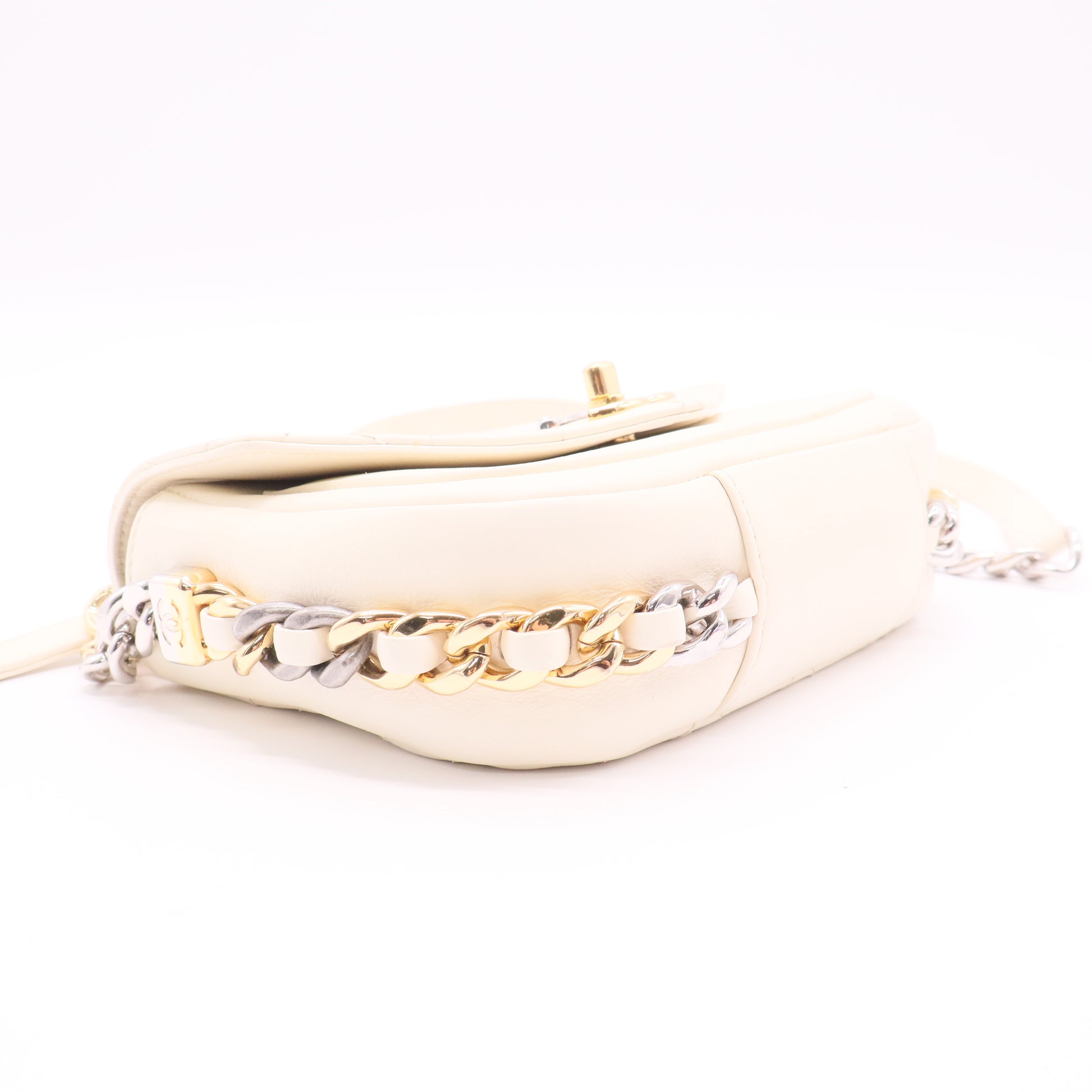 Chanel Small Classic Flap Bag White Quilted Lambskin Mixed Metal Chain Twins