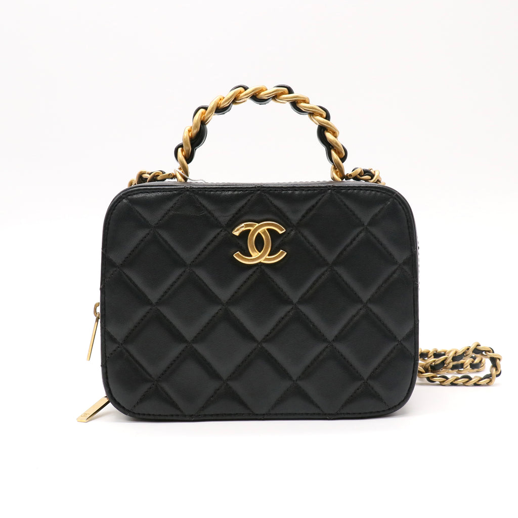 Chanel Lambskin Quilted Top Handle Vanity Case Black twins LDZ586