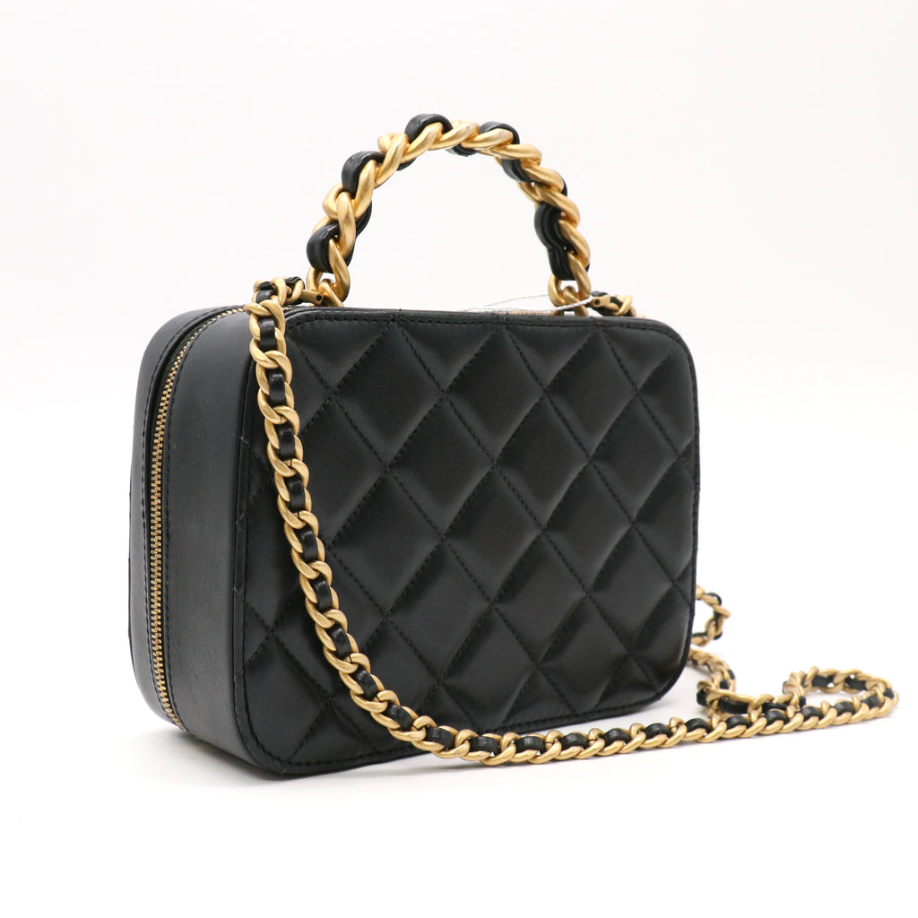 Chanel Lambskin Quilted Top Handle Vanity Case Black twins LDZ586
