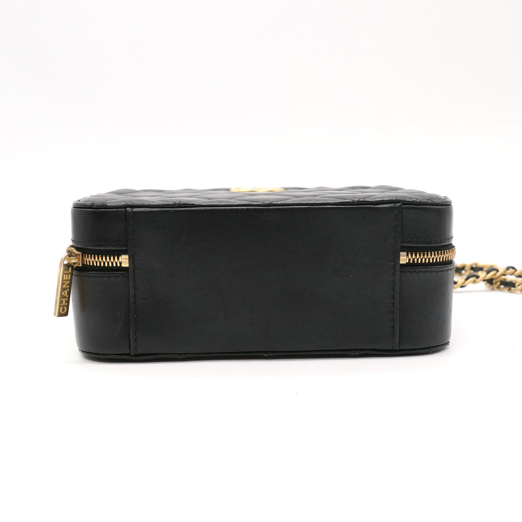 Chanel Lambskin Quilted Top Handle Vanity Case Black twins LDZ586