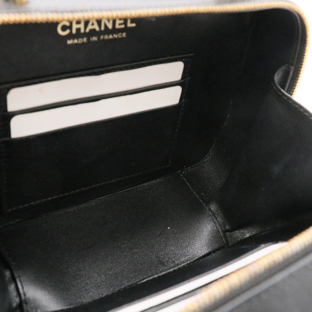 Chanel Lambskin Quilted Top Handle Vanity Case Black twins LDZ586