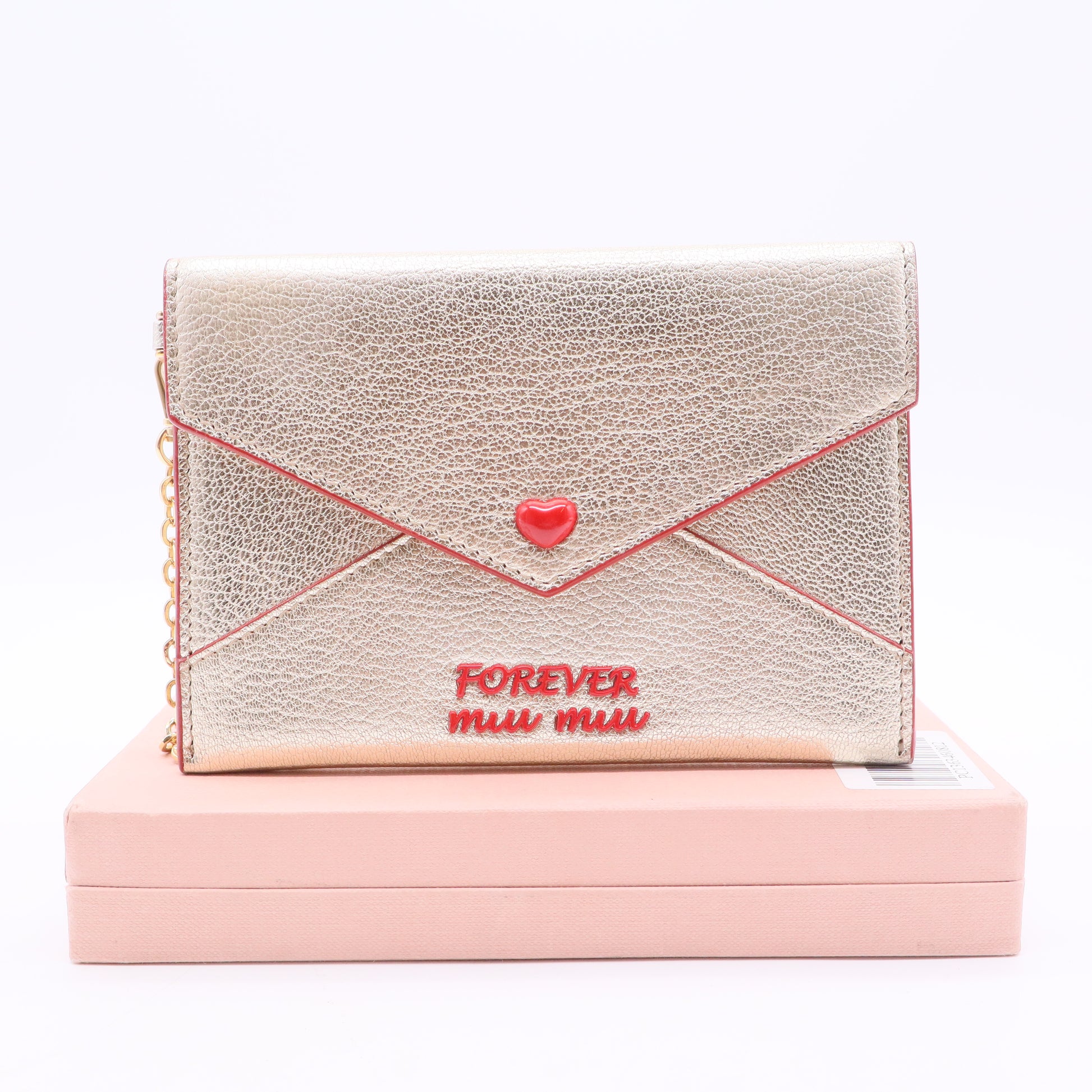 Miu Miu  Gold Metallic Leather Long Wallet Red Golden