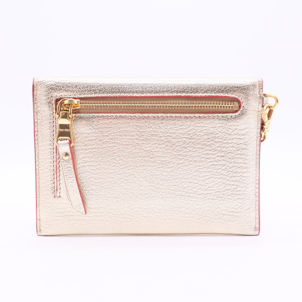 Miu Miu  Gold Metallic Leather Long Wallet Red Golden