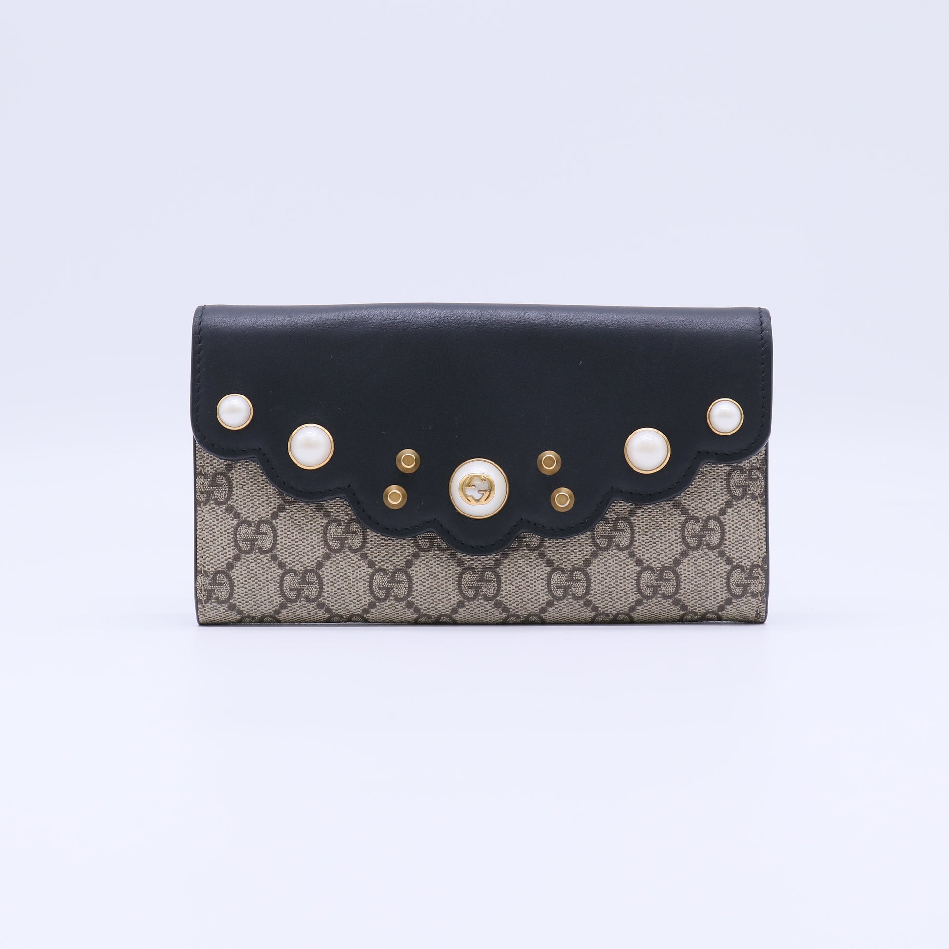 Gucci GG Supreme Pearl Studded Peony Continental Wallet W21813
