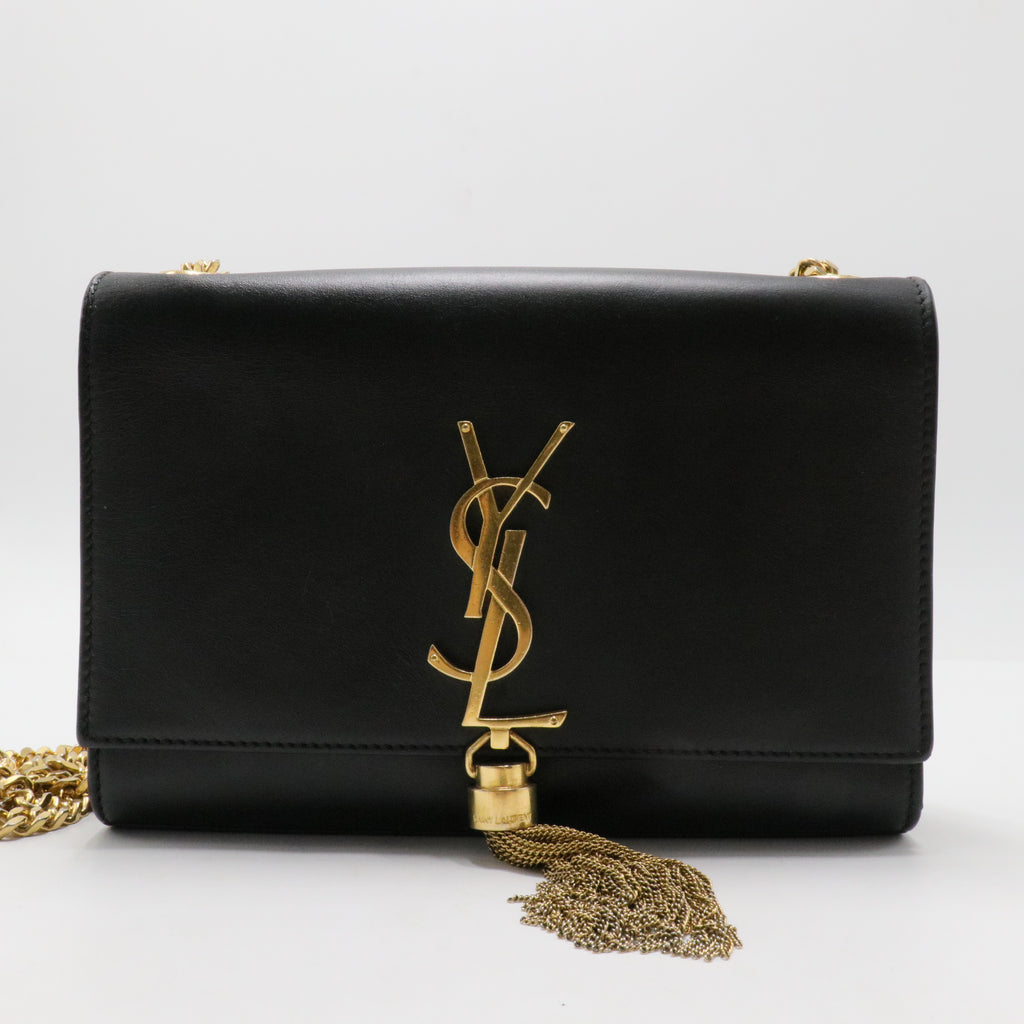Smooth Calfskin Classic Monogram Kate Tassel Chain Wallet Black