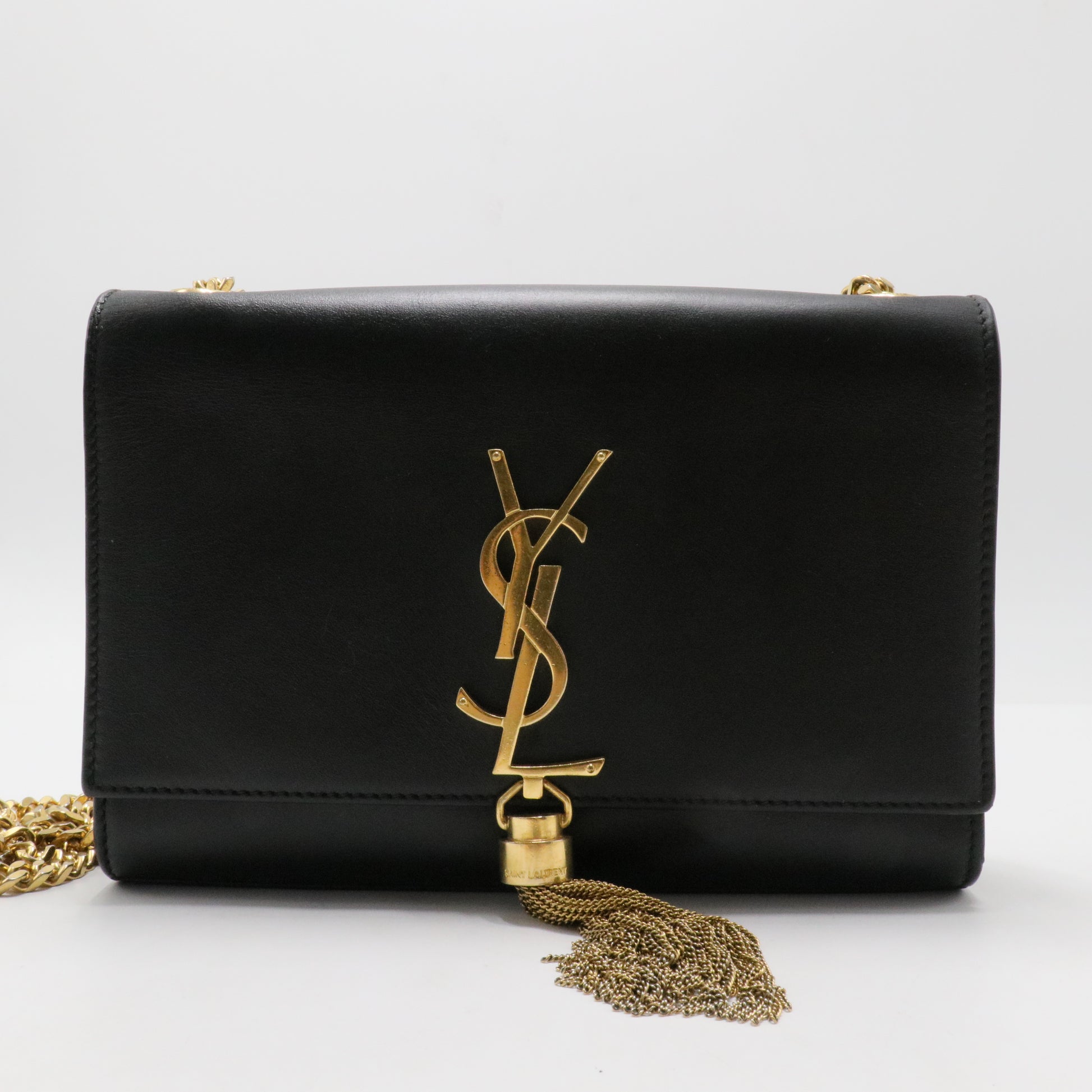 Smooth Calfskin Classic Monogram Kate Tassel Chain Wallet Black