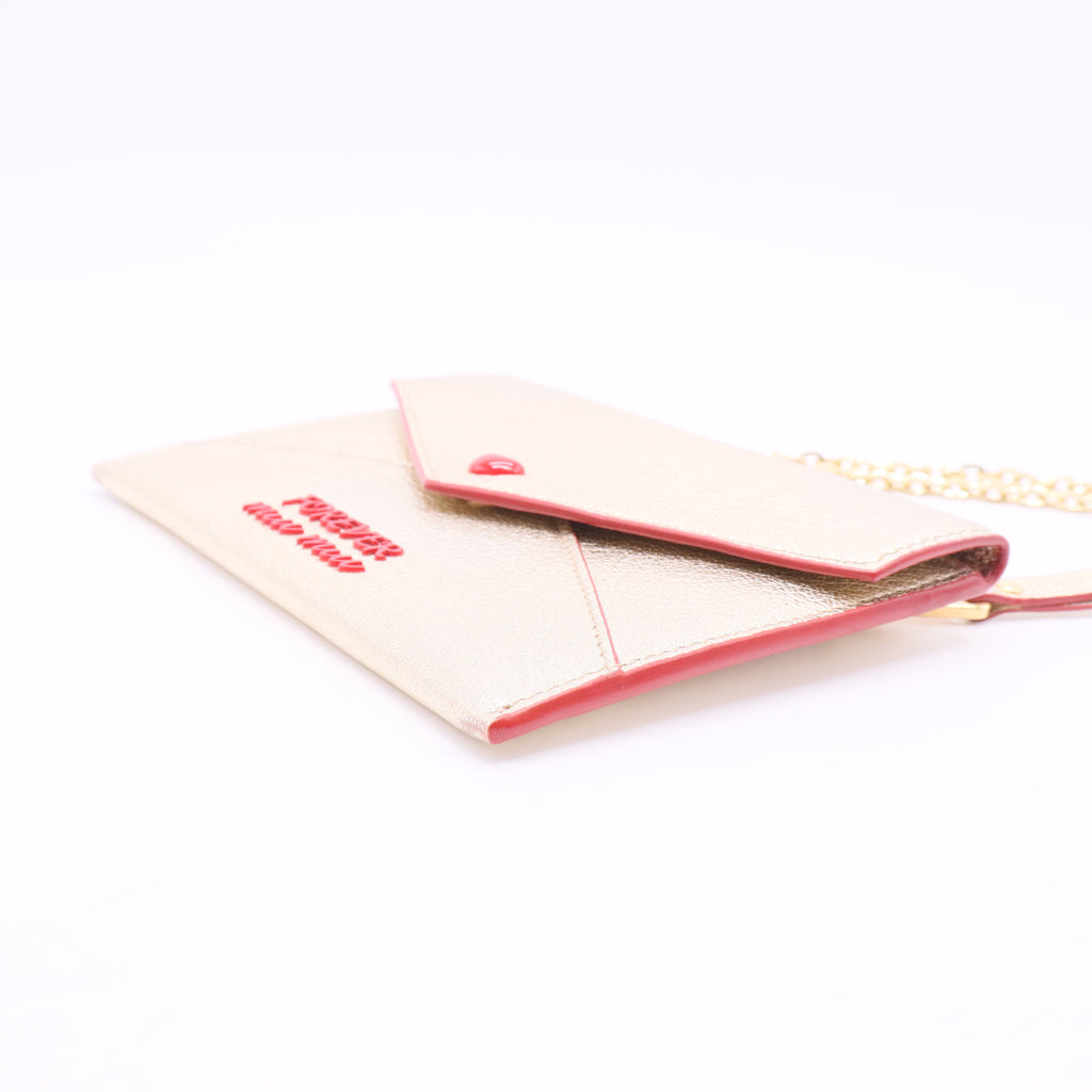 Miu Miu  Gold Metallic Leather Long Wallet Red Golden