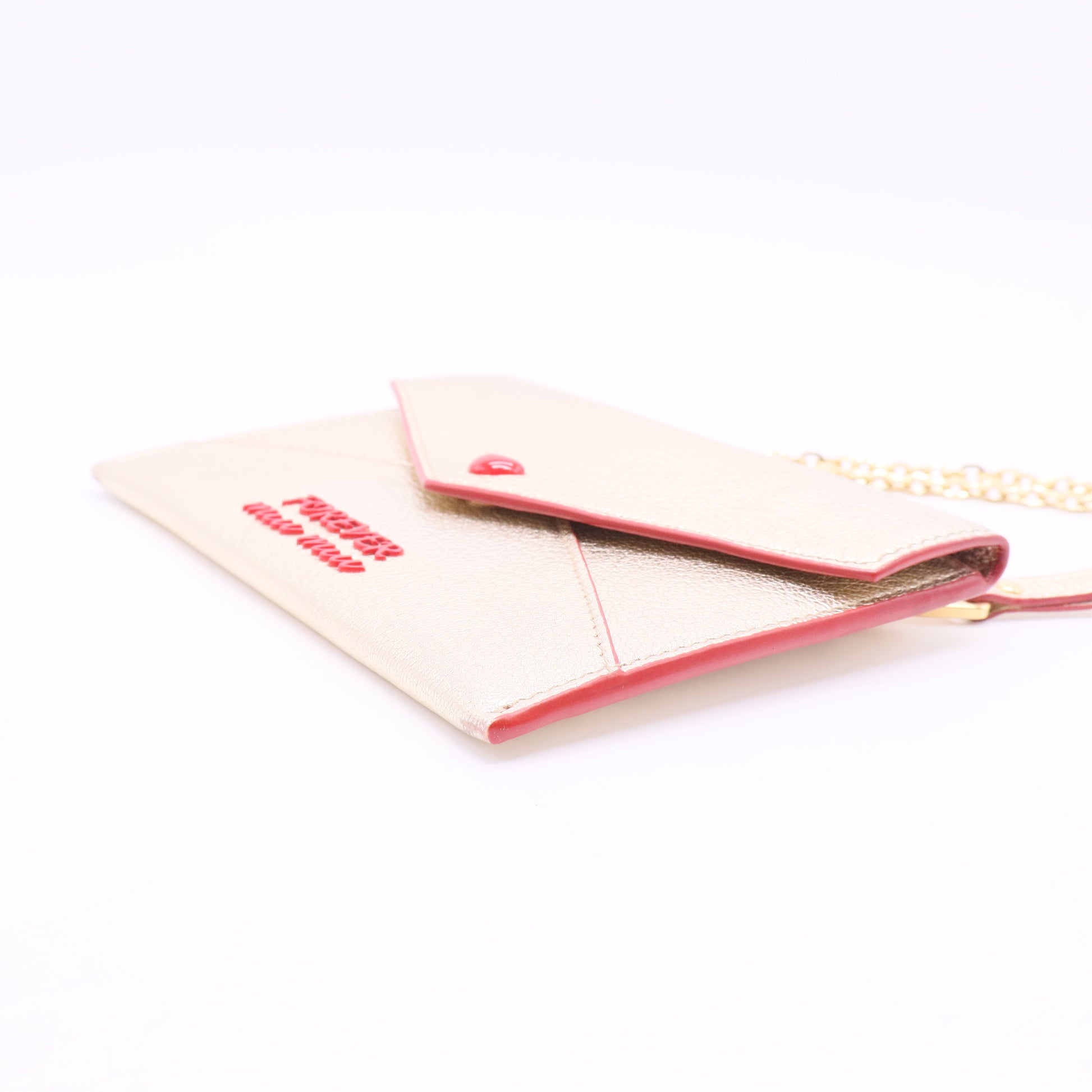 Miu Miu  Gold Metallic Leather Long Wallet Red Golden