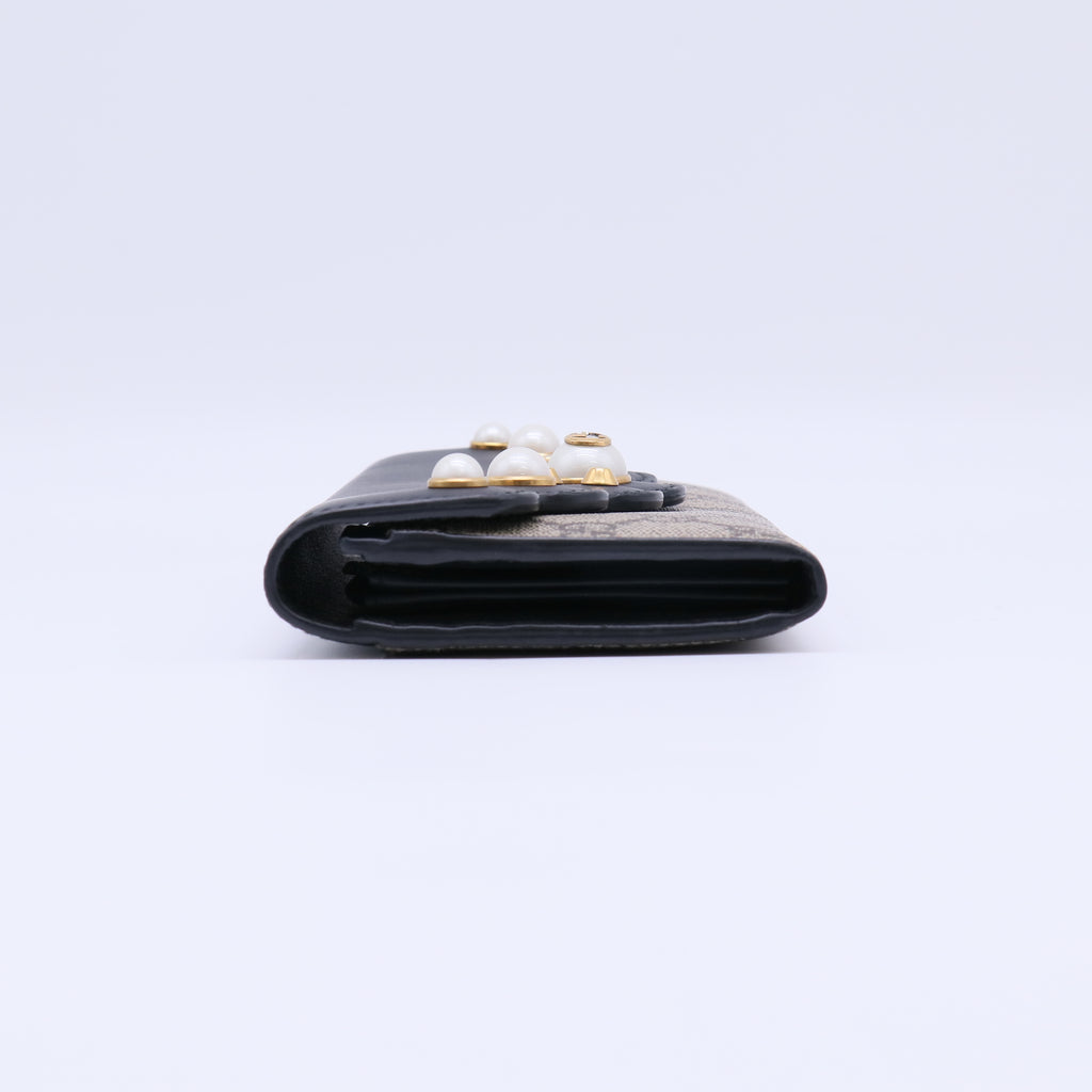 Gucci GG Supreme Pearl Studded Peony Continental Wallet W21813