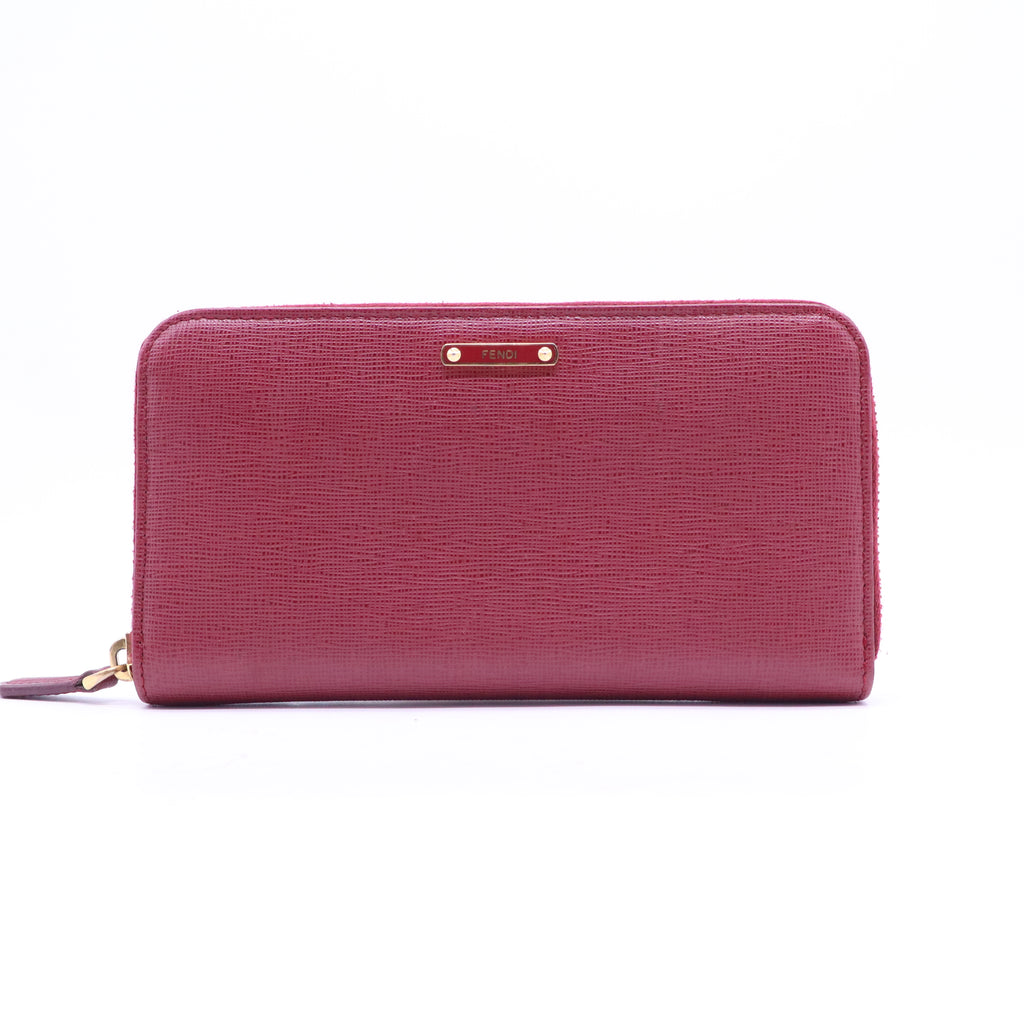 Fendi Red Leather Elite Zip Around Wallet W20783