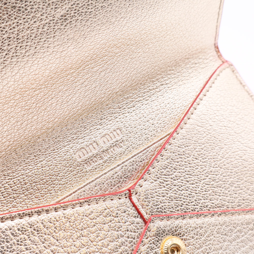 Miu Miu  Gold Metallic Leather Long Wallet Red Golden