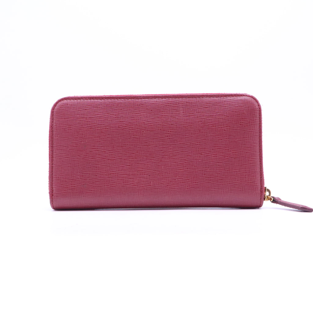 Fendi Red Leather Elite Zip Around Wallet W20783