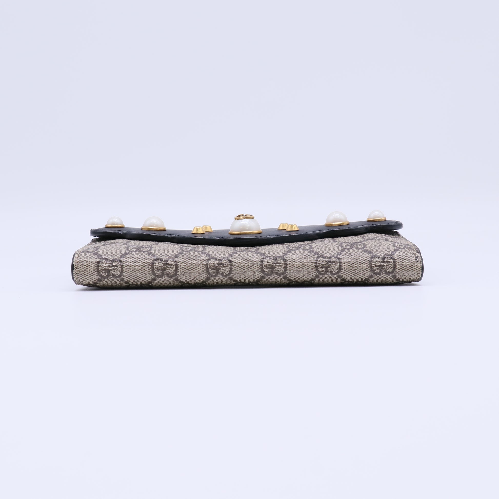 Gucci GG Supreme Pearl Studded Peony Continental Wallet W21813