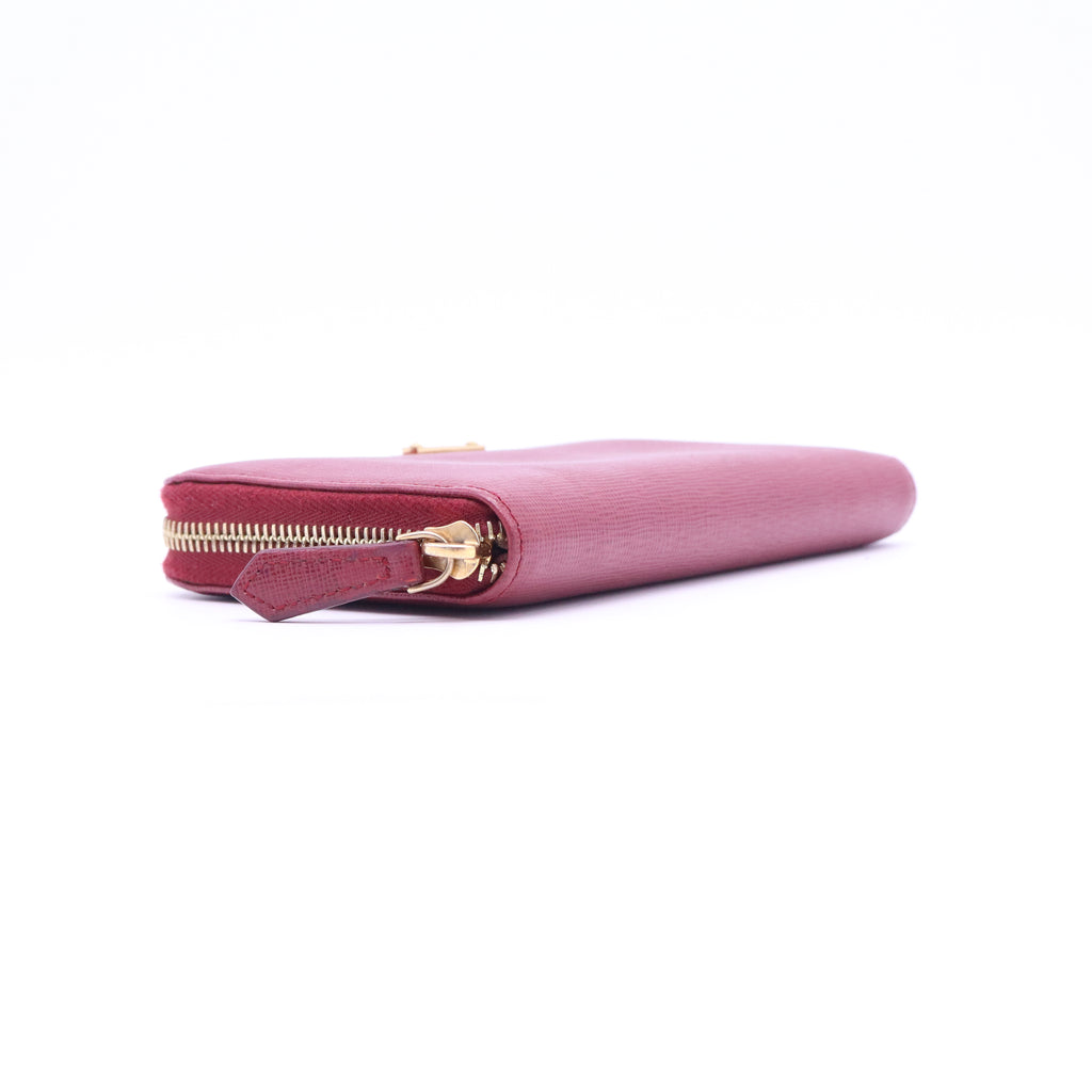 Fendi Red Leather Elite Zip Around Wallet W20783