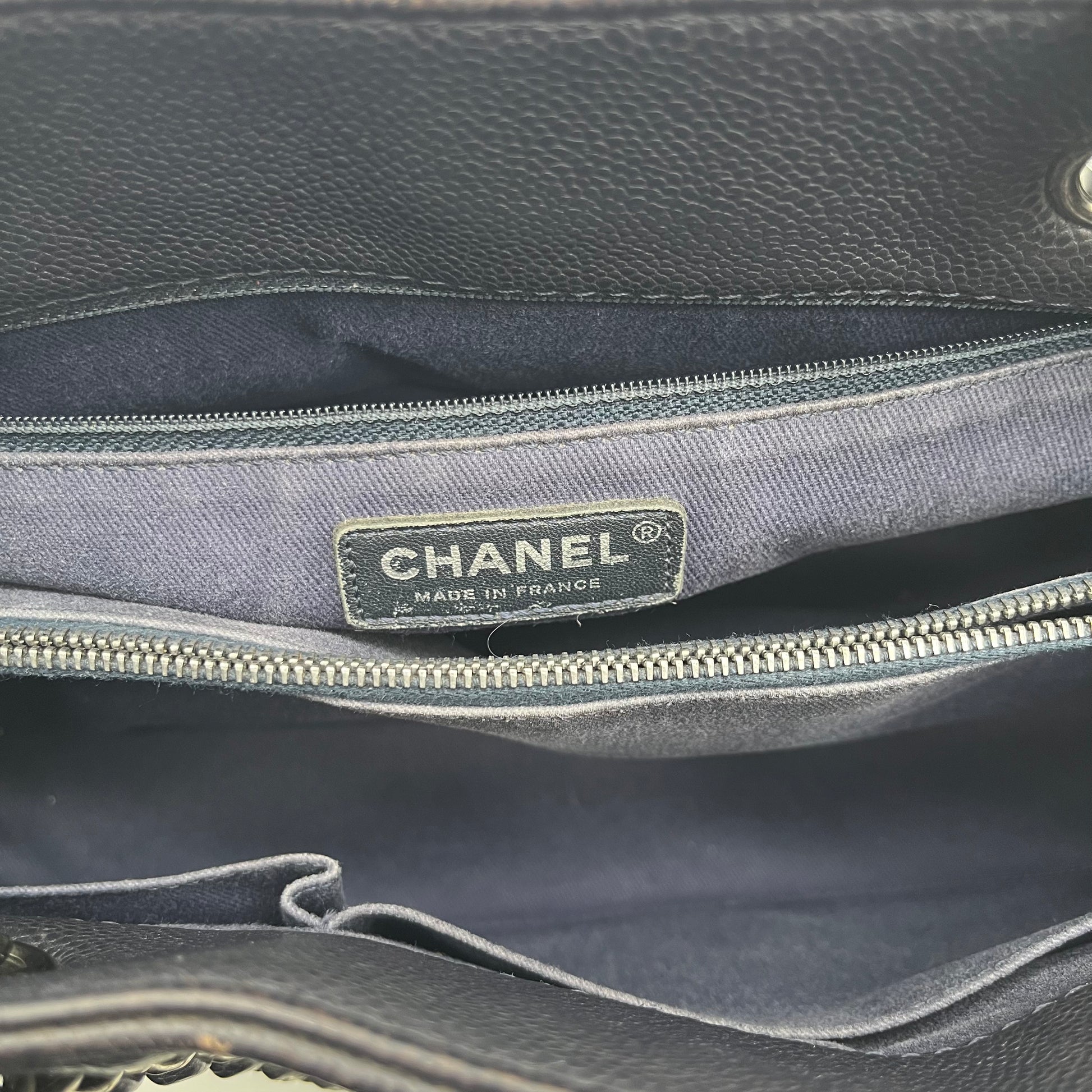 Woven Chain Shopping Tote Caviar Medium Twins