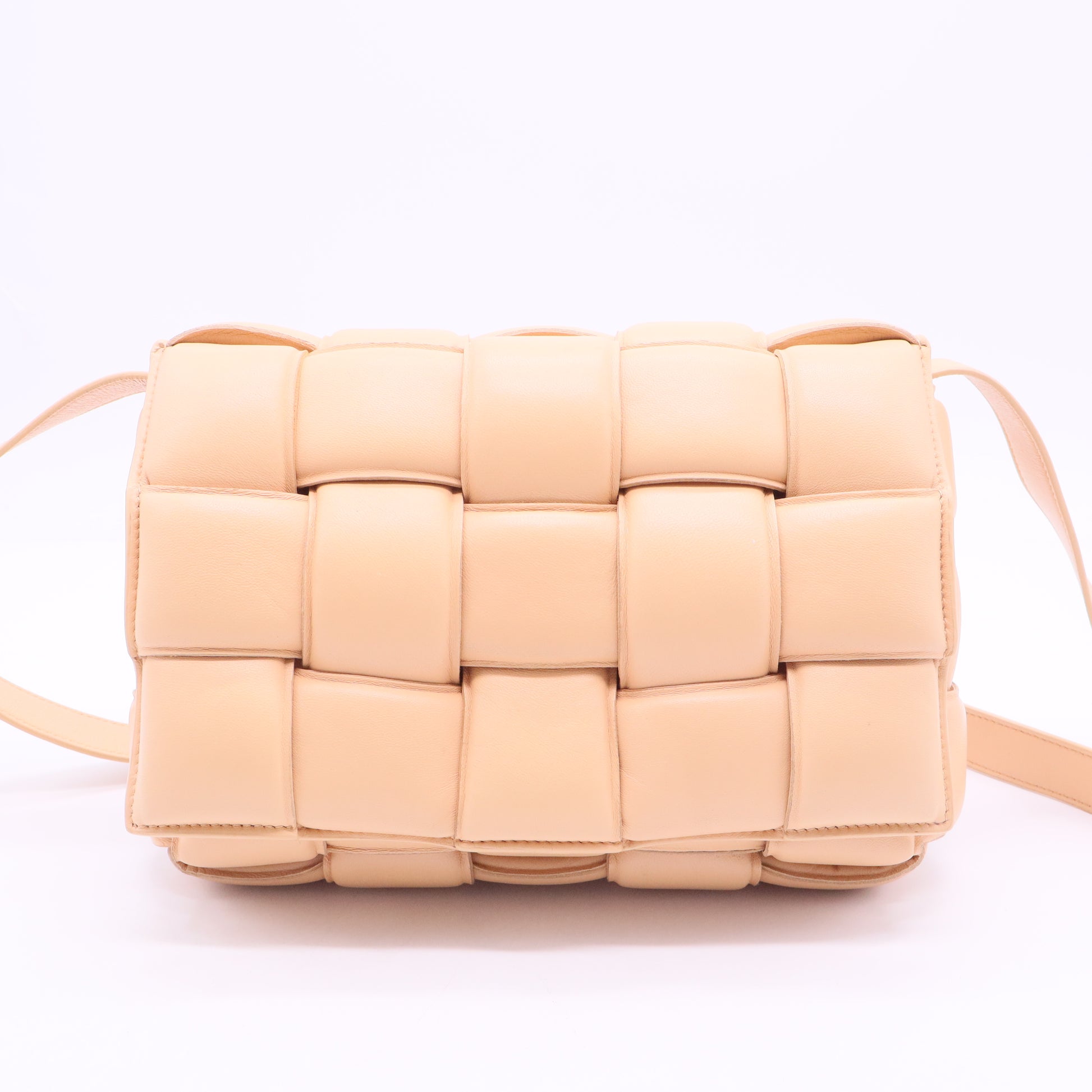 Nappa Maxi Intreccio Padded Cassette Crossbody Bag Almond