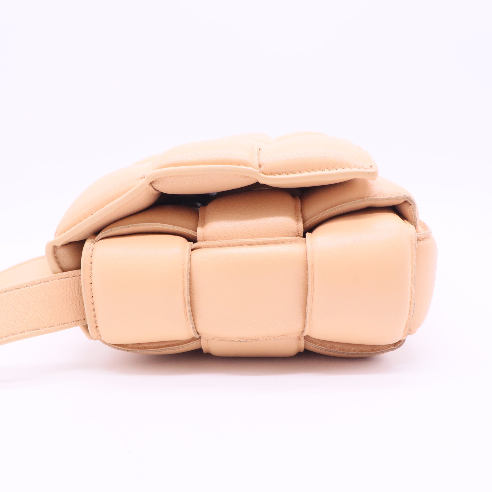 Nappa Maxi Intreccio Padded Cassette Crossbody Bag Almond