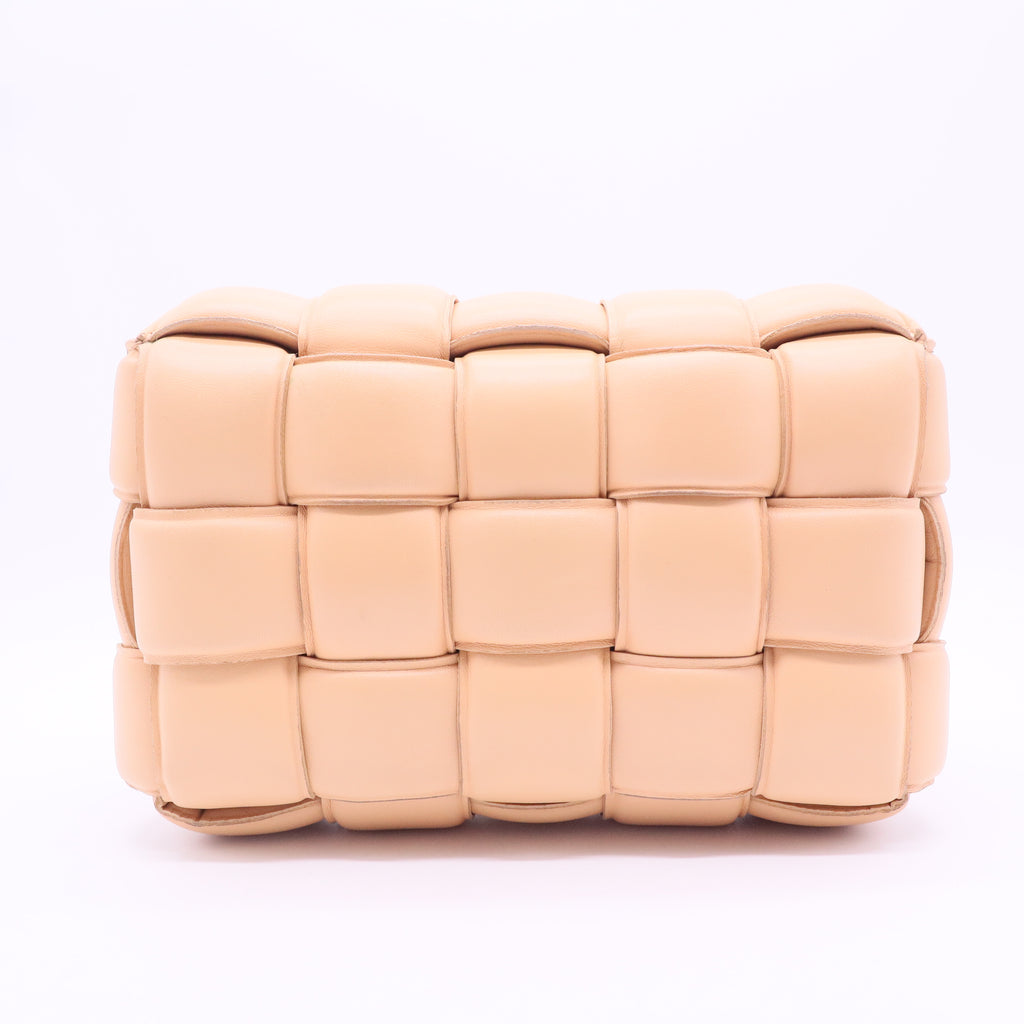 Nappa Maxi Intreccio Padded Cassette Crossbody Bag Almond