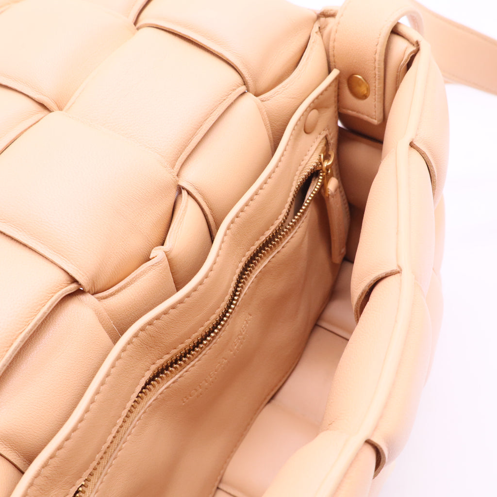 Nappa Maxi Intreccio Padded Cassette Crossbody Bag Almond