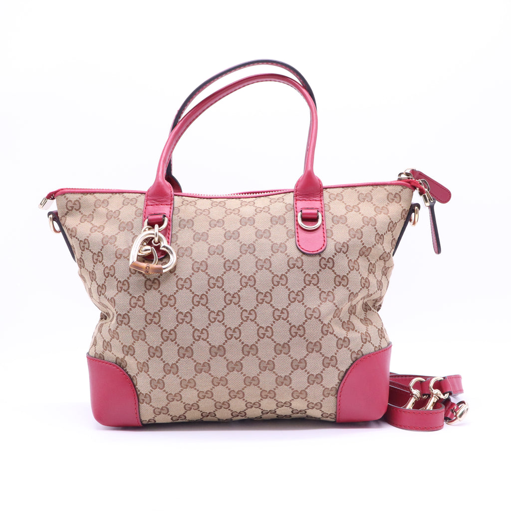 GUCCI GG Canvas Heart bit Tote Bag 2way Beige Red B21376
