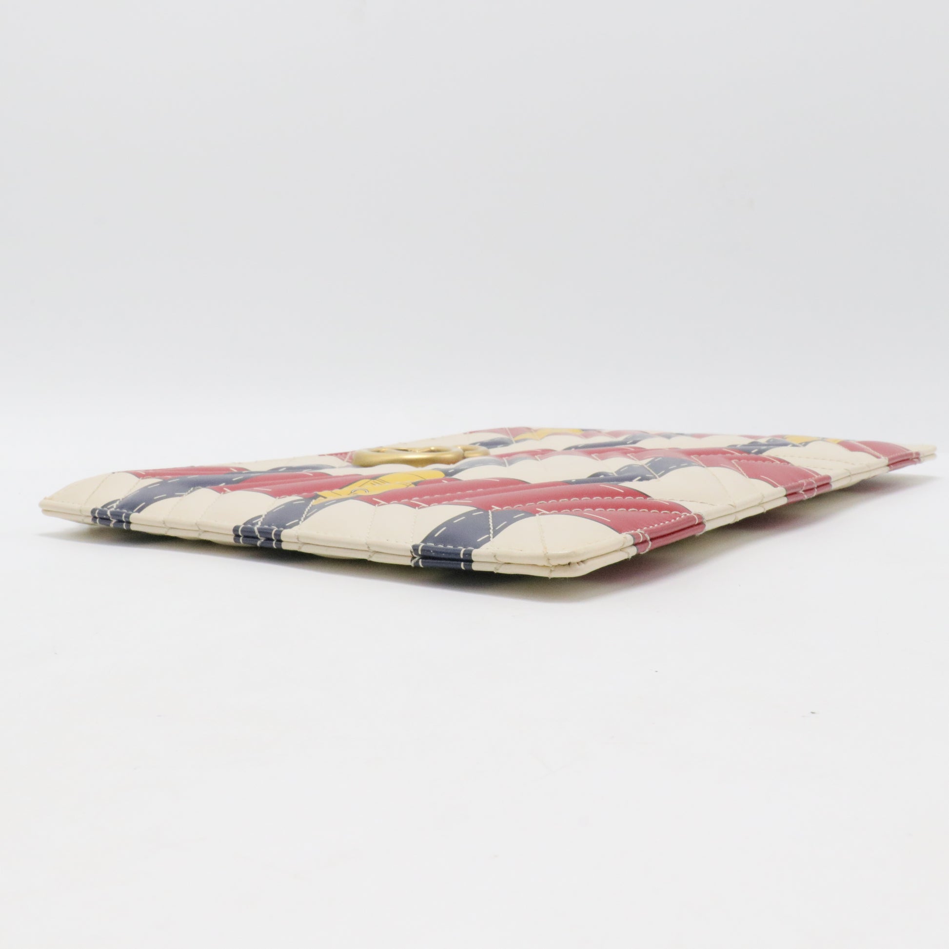 Calfskin Matelasse Trompe L'Oeil Print GG Marmont Zip Pouch White