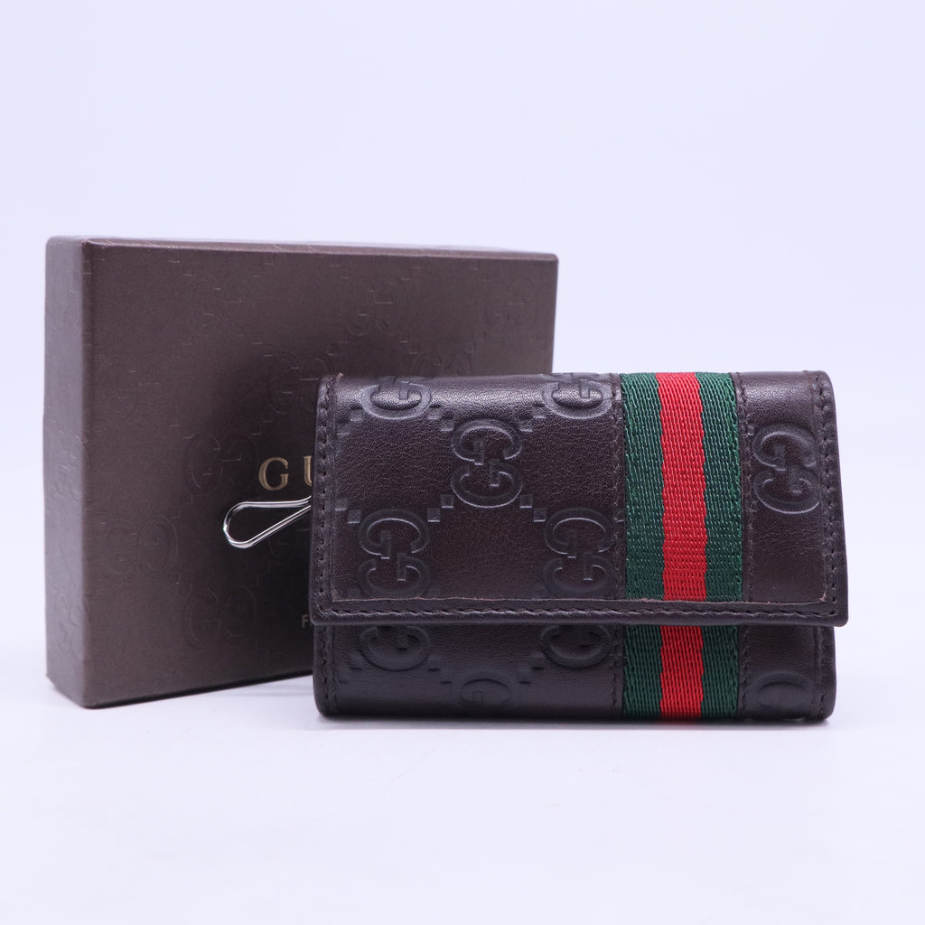 Brown Web Signature Leather Key Holder Case W20467