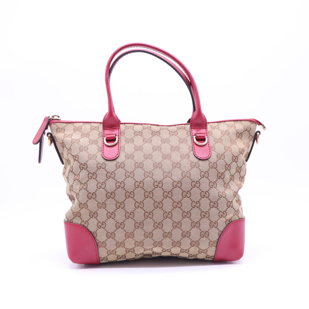 GUCCI GG Canvas Heart bit Tote Bag 2way Beige Red B21376