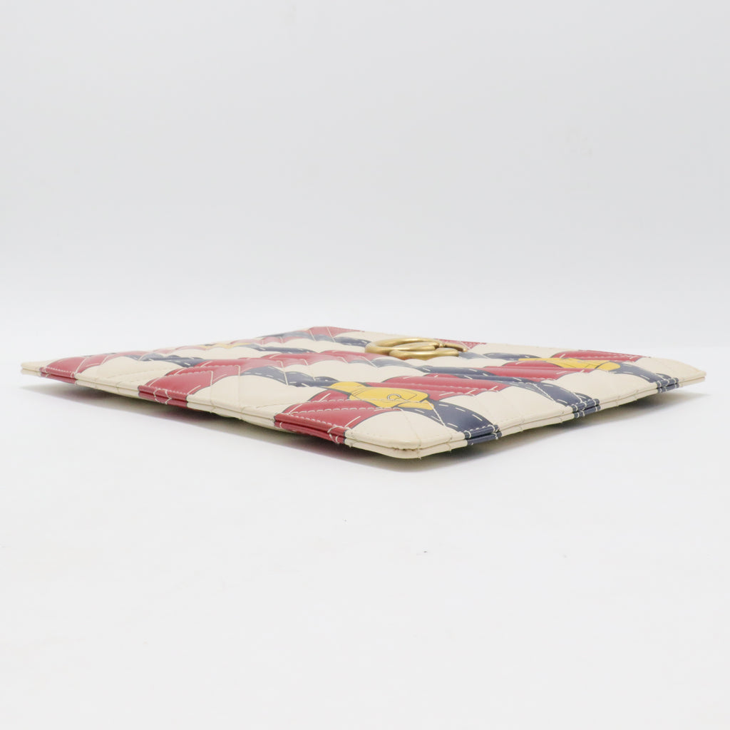 Calfskin Matelasse Trompe L'Oeil Print GG Marmont Zip Pouch White