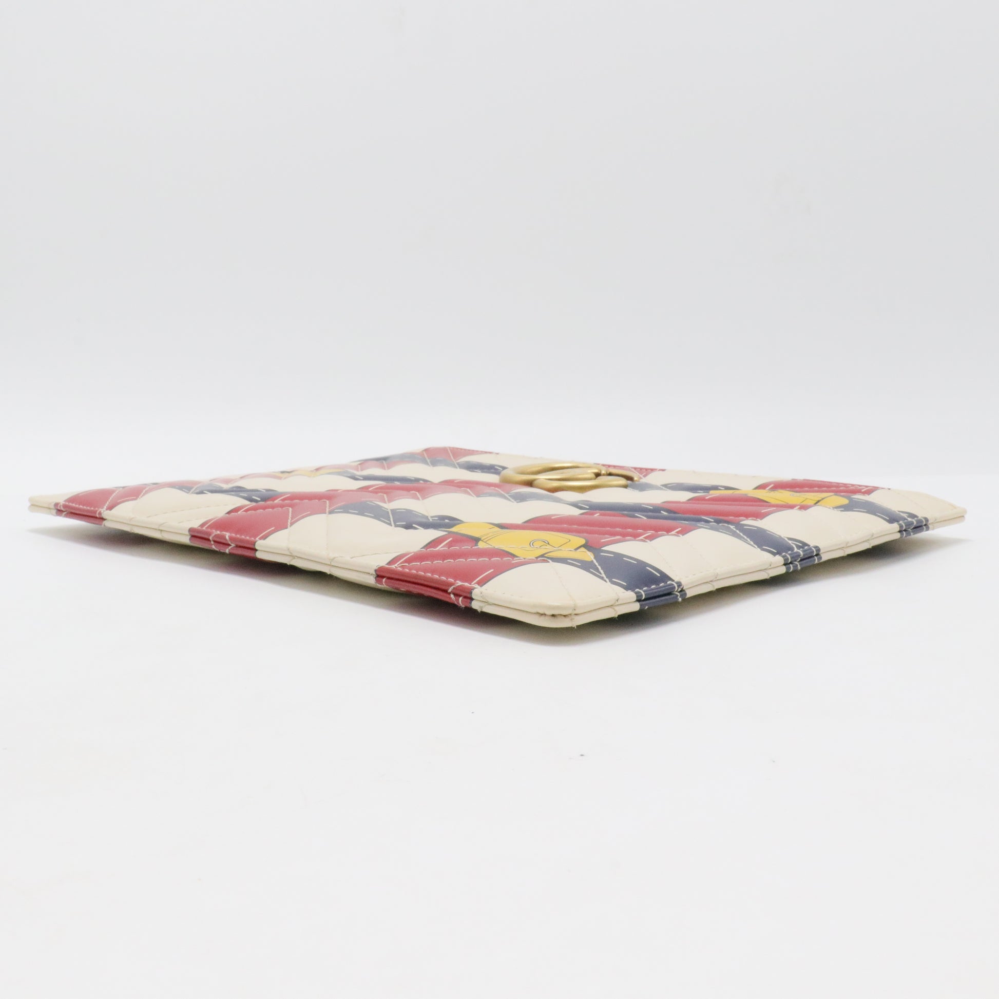 Calfskin Matelasse Trompe L'Oeil Print GG Marmont Zip Pouch White