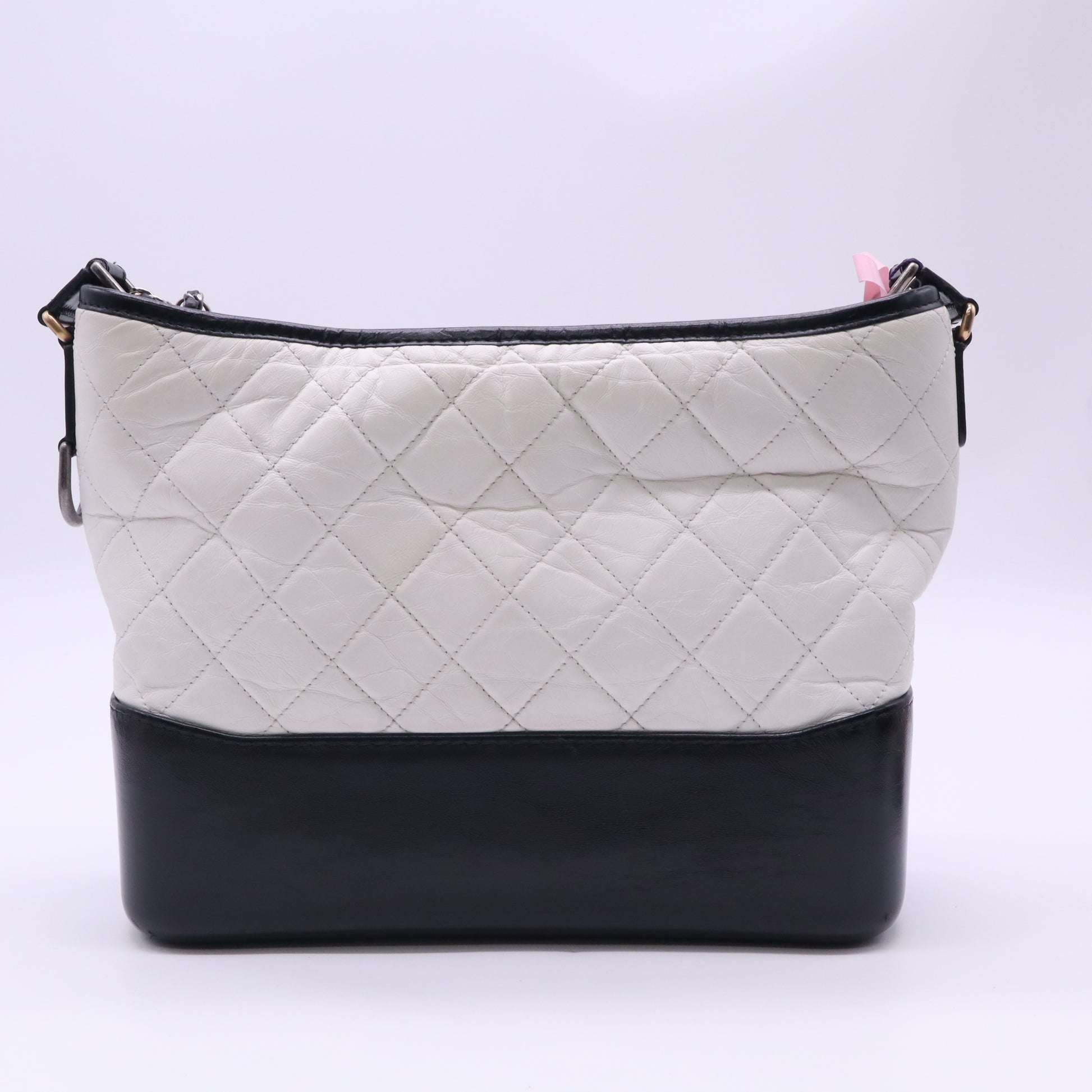 Chanel White & Black Aged Calfskin Leather Medium Gabrielle Hobo Bag twins LDJ5127