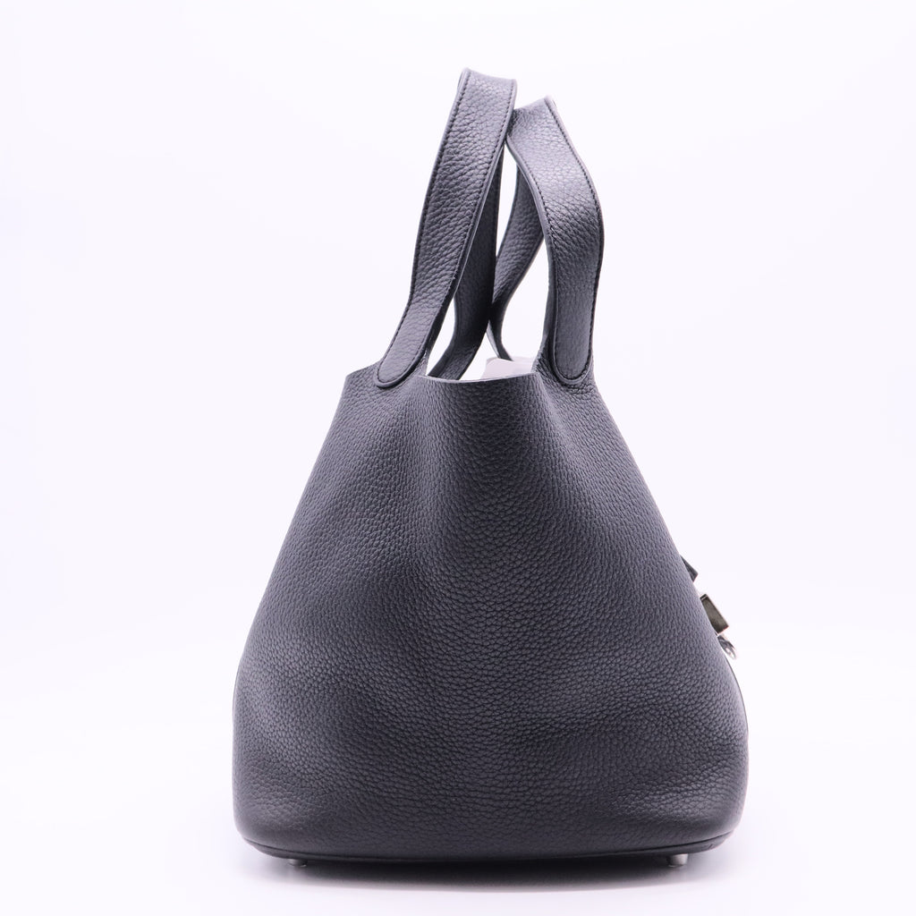 Hermes Picotin Lock Tote Black Clemence Leather Palladium Hardware