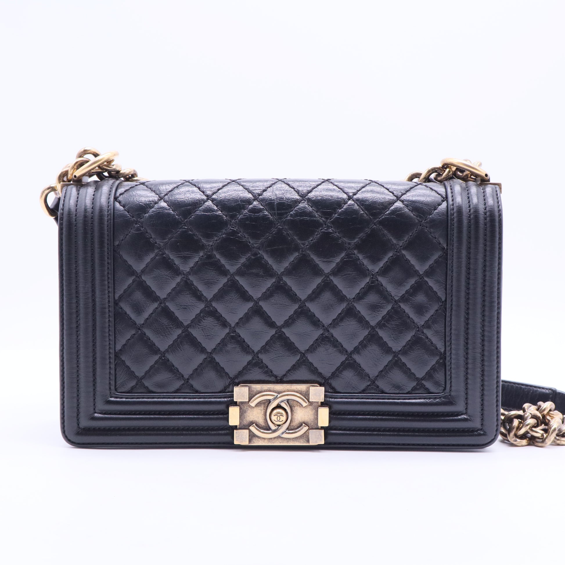  Old Medium Boy Shiny Calfskin Black