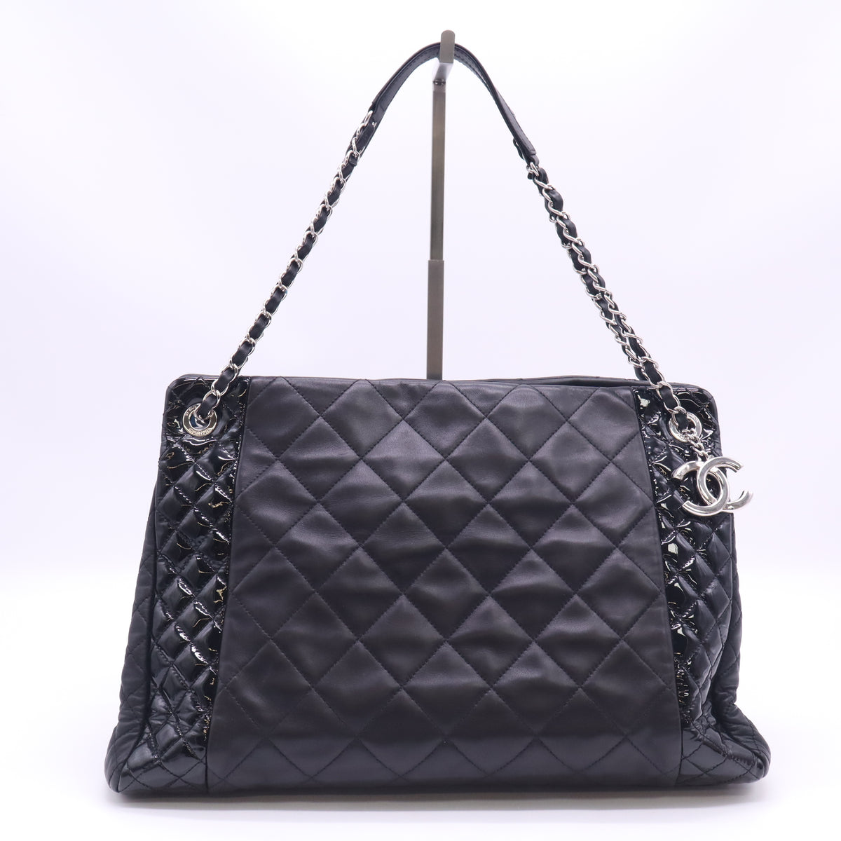 Chanel CC Charm Quilted Lambskin Patent Leather Tote Twins B24241