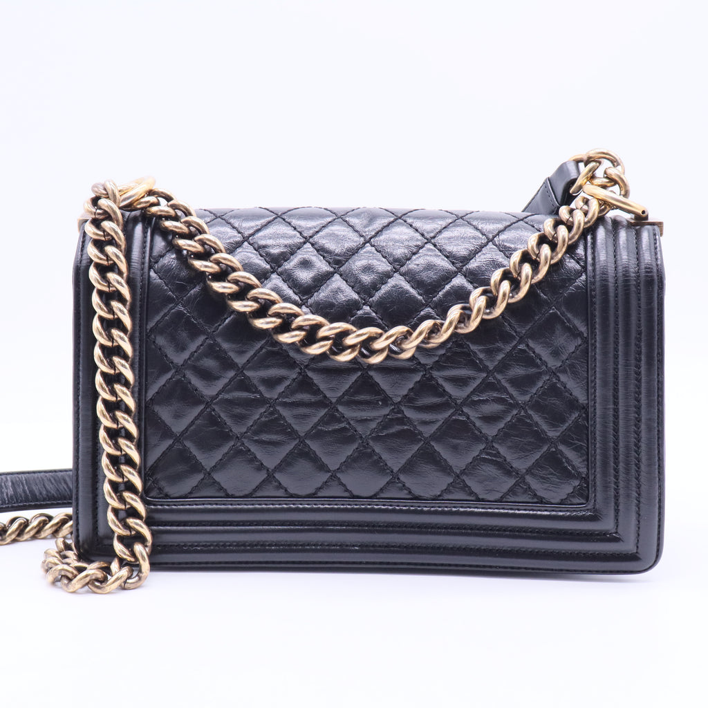  Old Medium Boy Shiny Calfskin Black