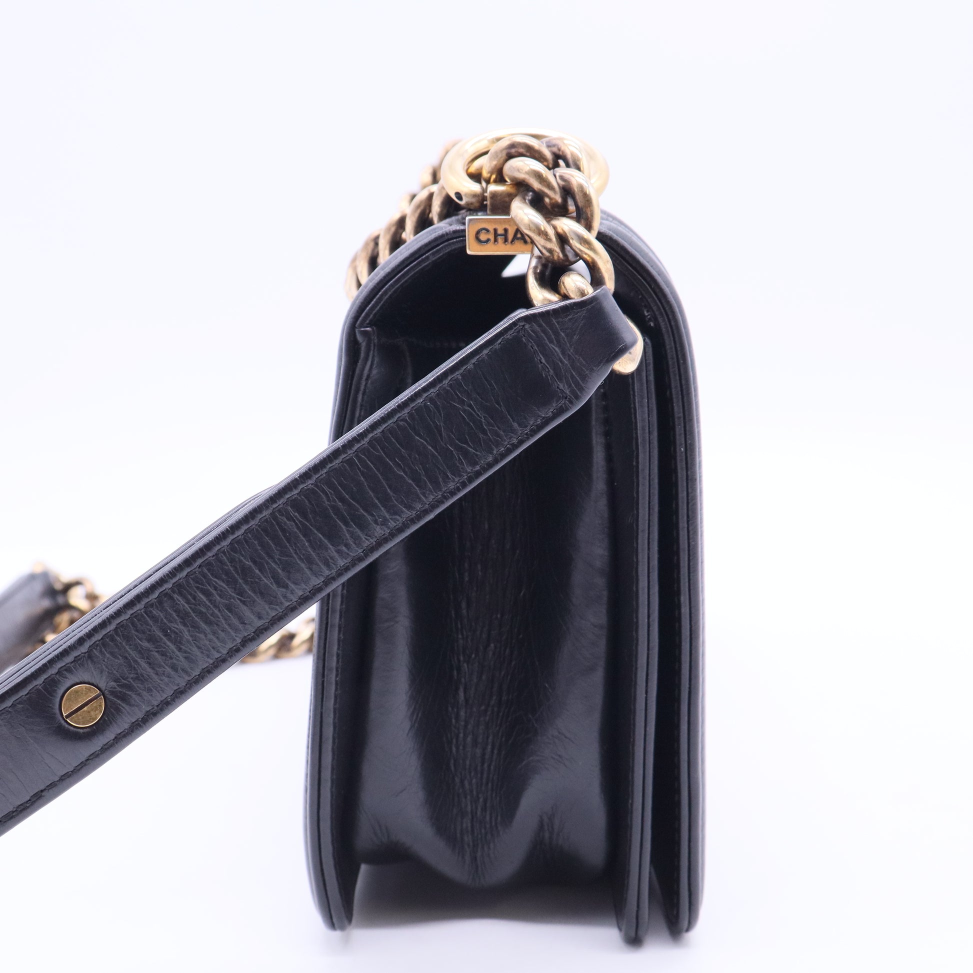  Old Medium Boy Shiny Calfskin Black