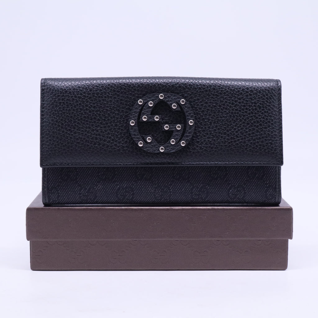 Gucci Black Leather Soho Studded Continental Wallet W20447