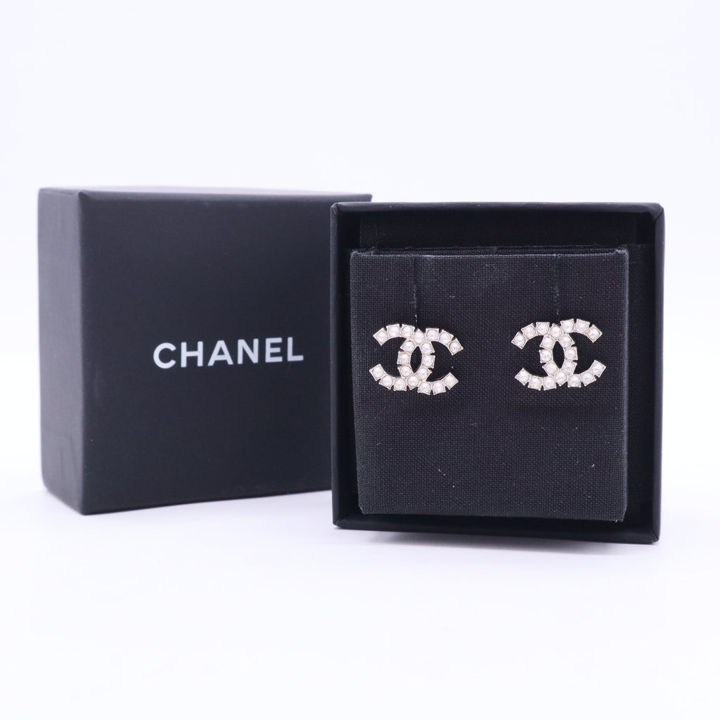 Chanel CC Stud Earrings Metal with Crystals Twins