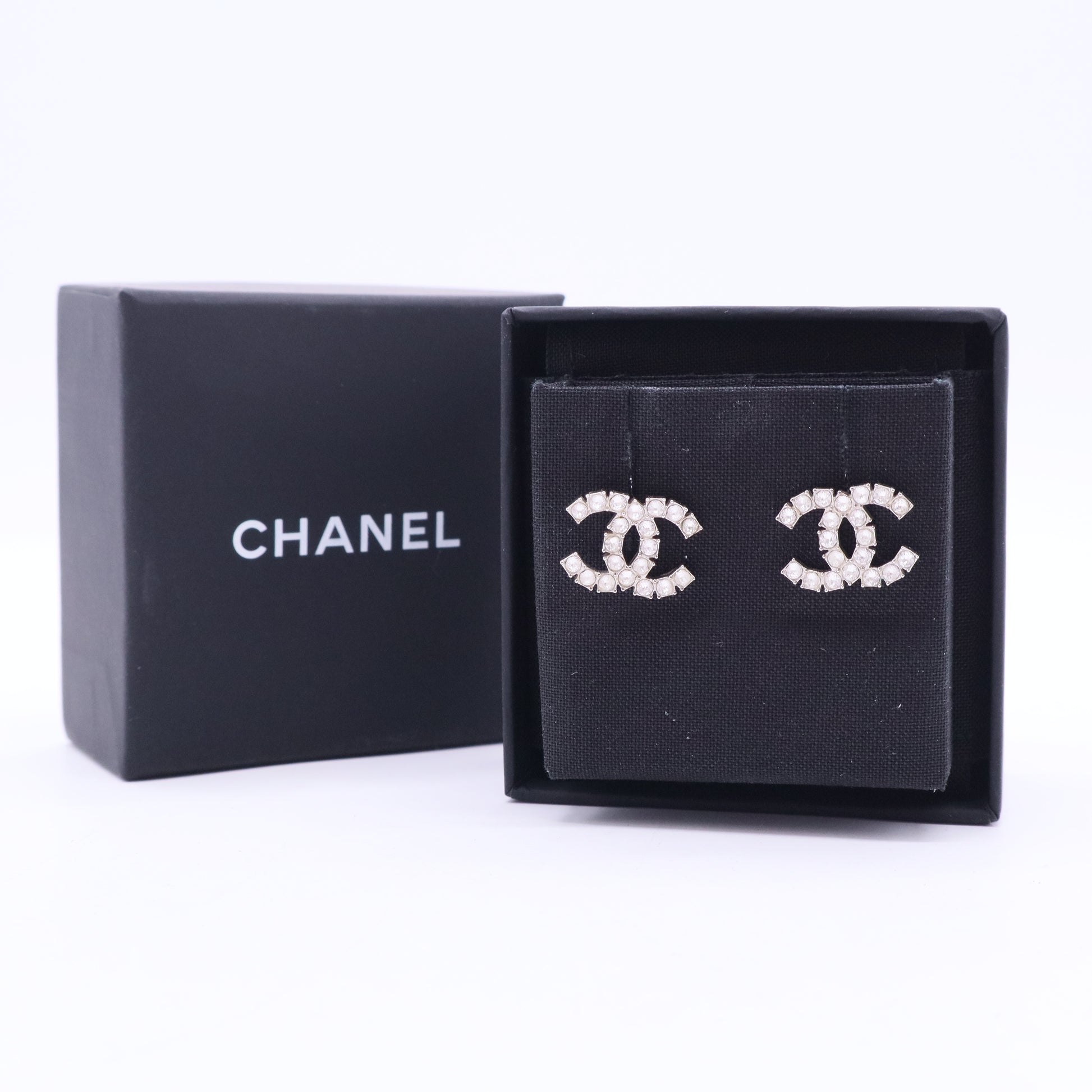 Chanel CC Stud Earrings Metal with Crystals Twins