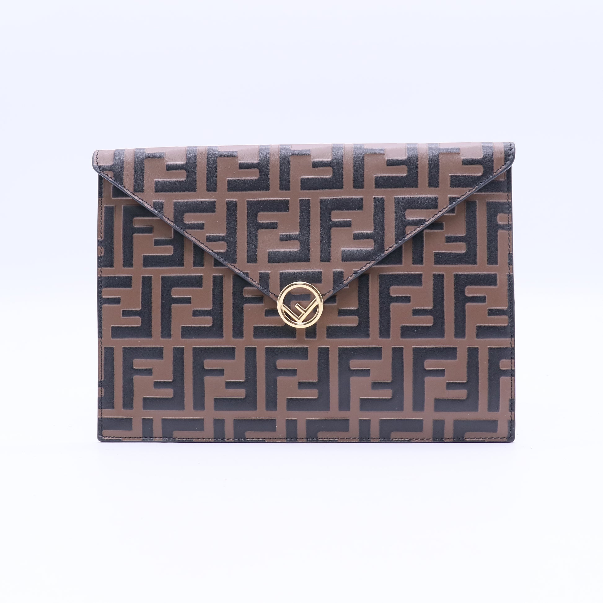 F is Fendi Envelope Flat Pouch Zucca Embossed Leather Large Twins W21021