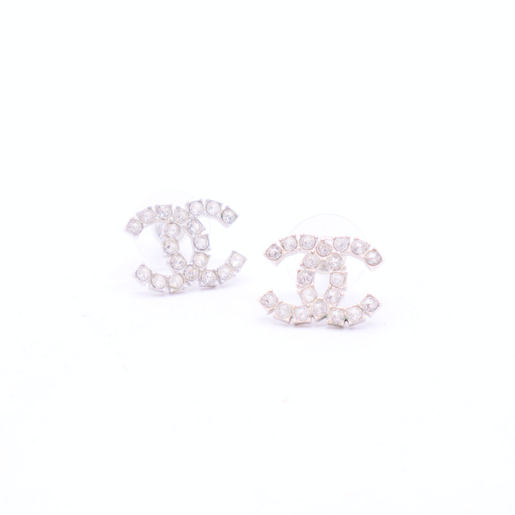 Chanel CC Stud Earrings Metal with Crystals Twins