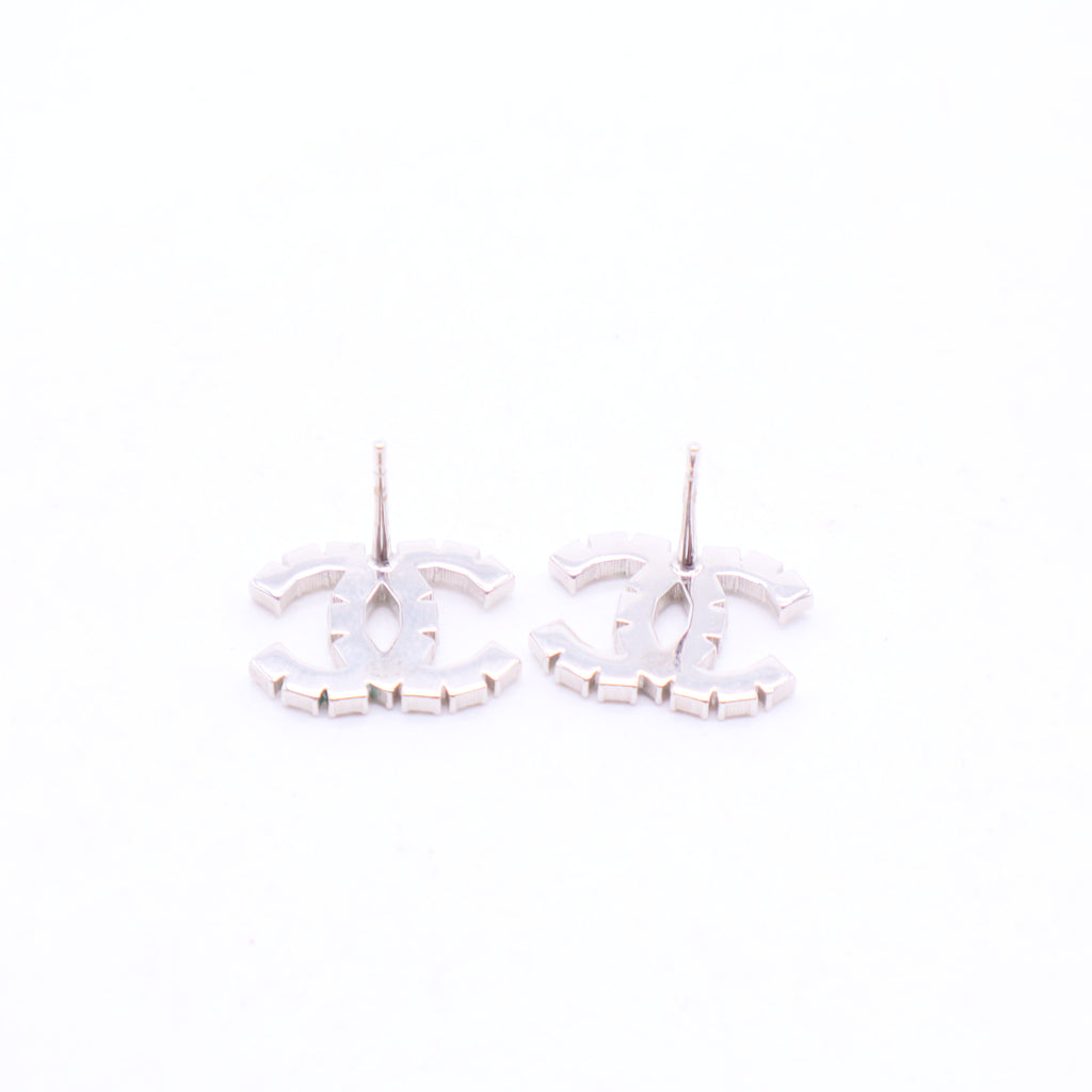 Chanel CC Stud Earrings Metal with Crystals Twins