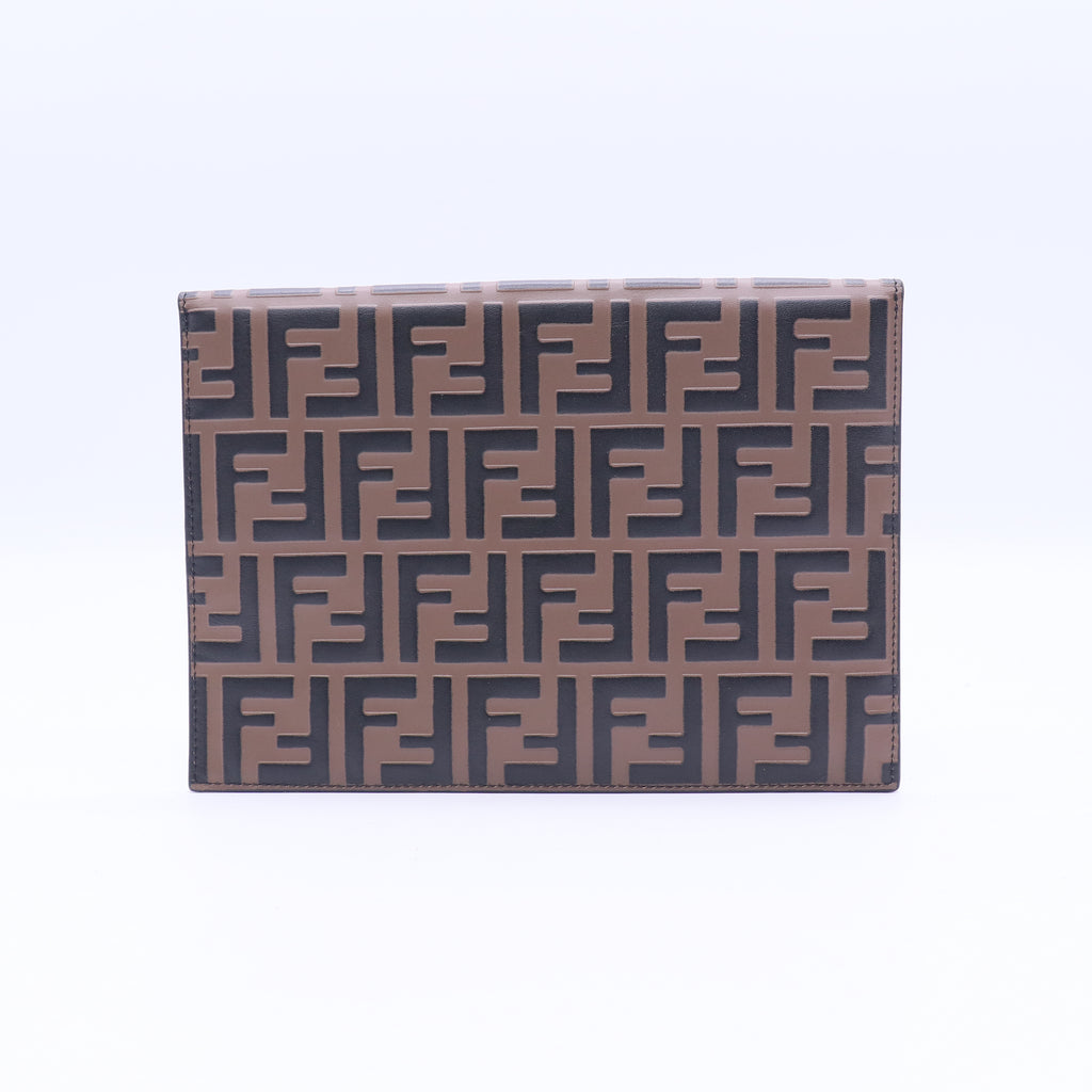 F is Fendi Envelope Flat Pouch Zucca Embossed Leather Large Twins W21021