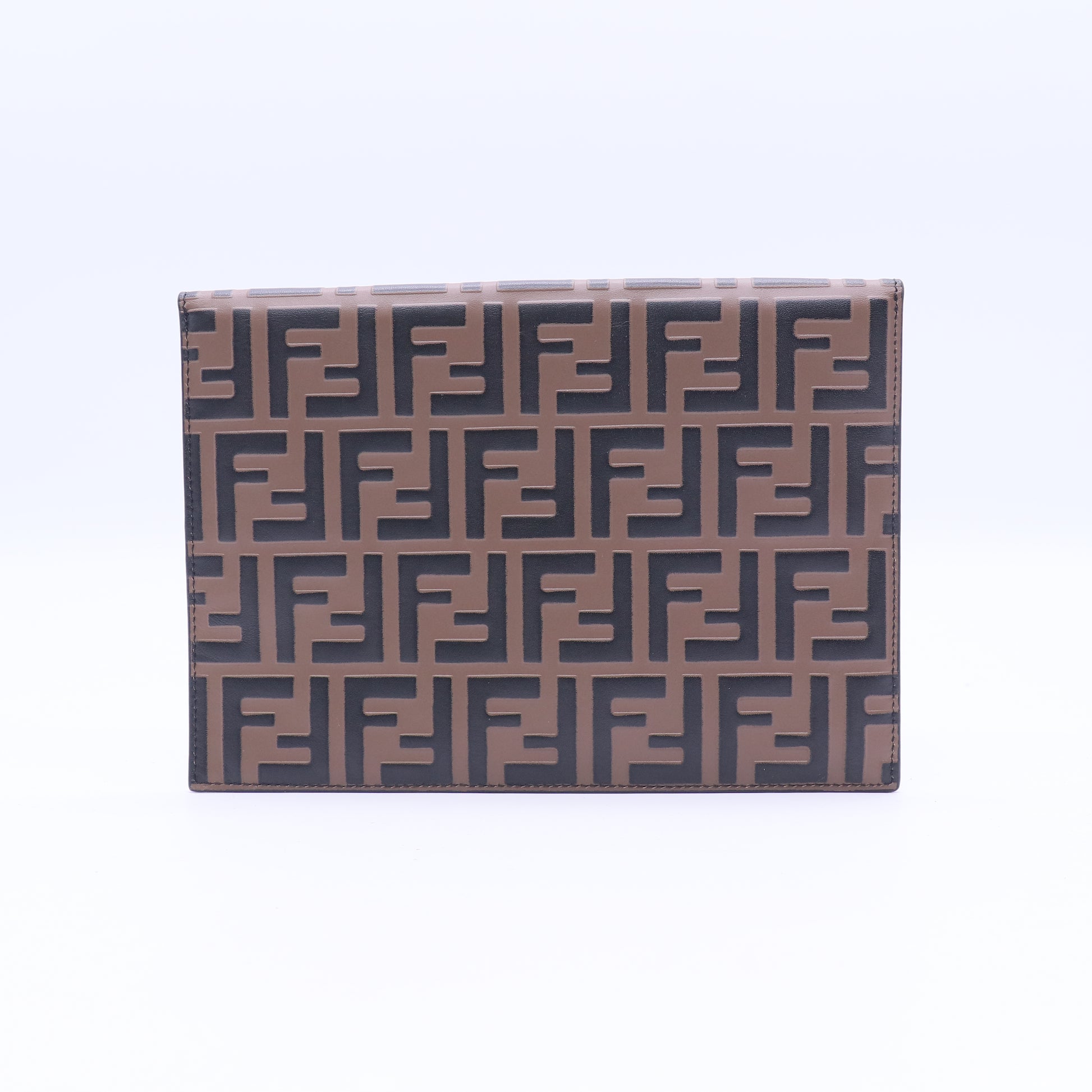 F is Fendi Envelope Flat Pouch Zucca Embossed Leather Large Twins W21021
