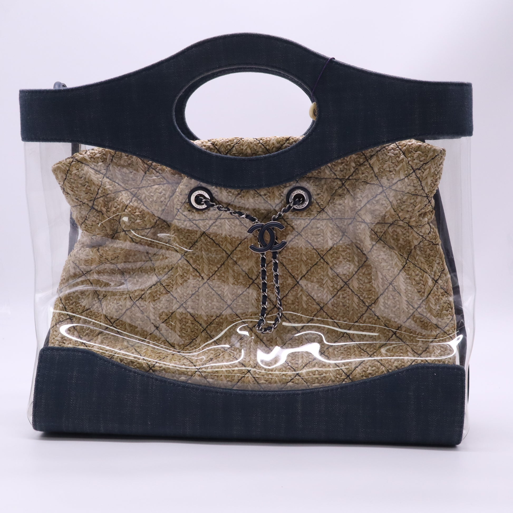 Chanel Denim PVC Raffia Shopping Tote 31 Bag twins LDJ5133