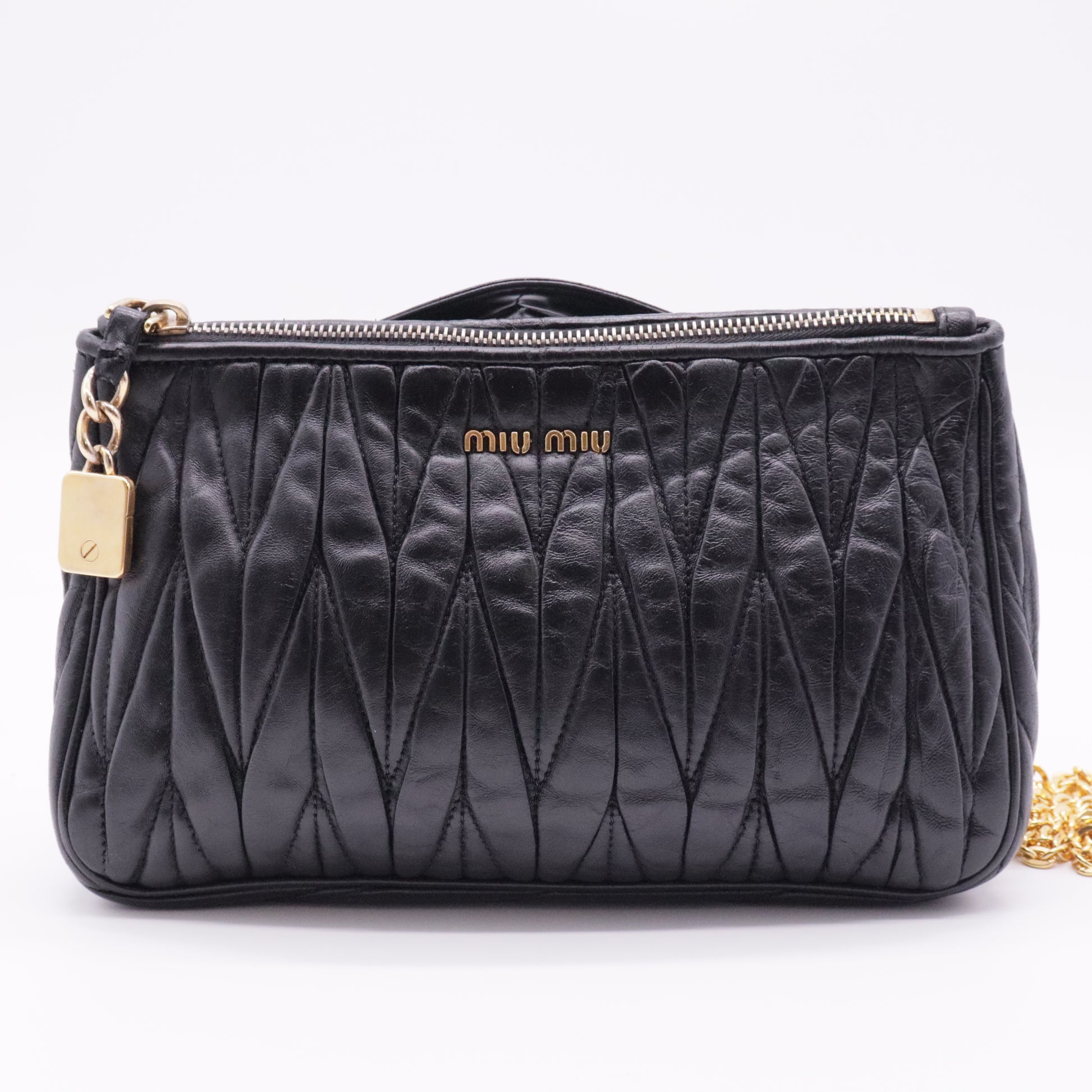 Black Matelassé Leather Frame Crossbody