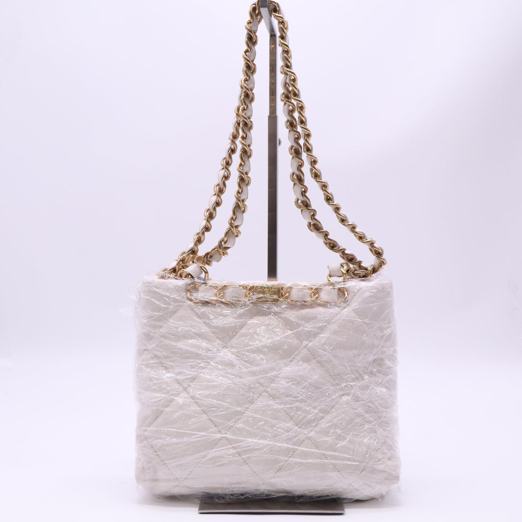 Chanel Lambskin Quilted Small Shopping Bag White twins LDJ5132