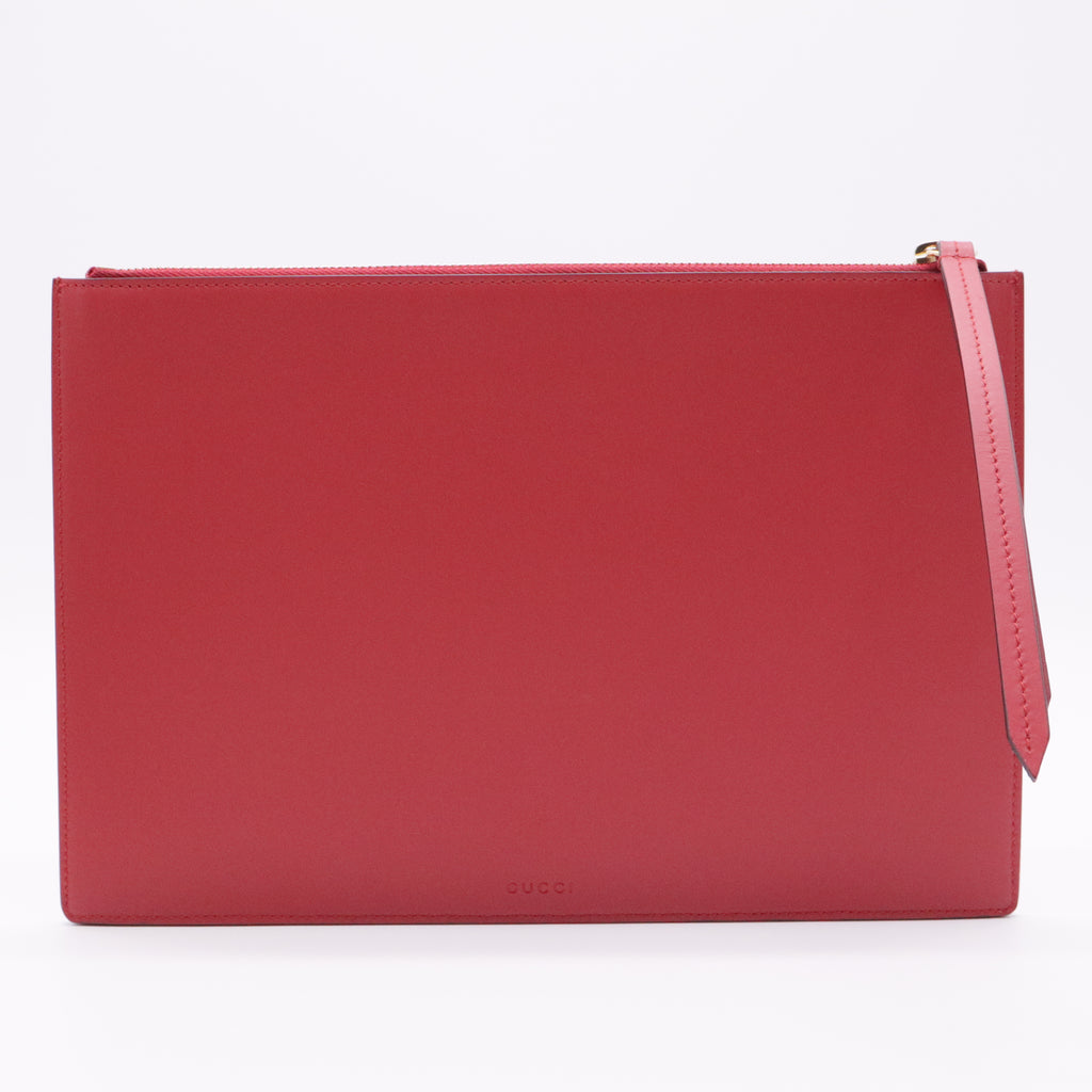 GG Supreme Monogram Bosco Patch Zip Pouch Beige Malva Hibiscus Red