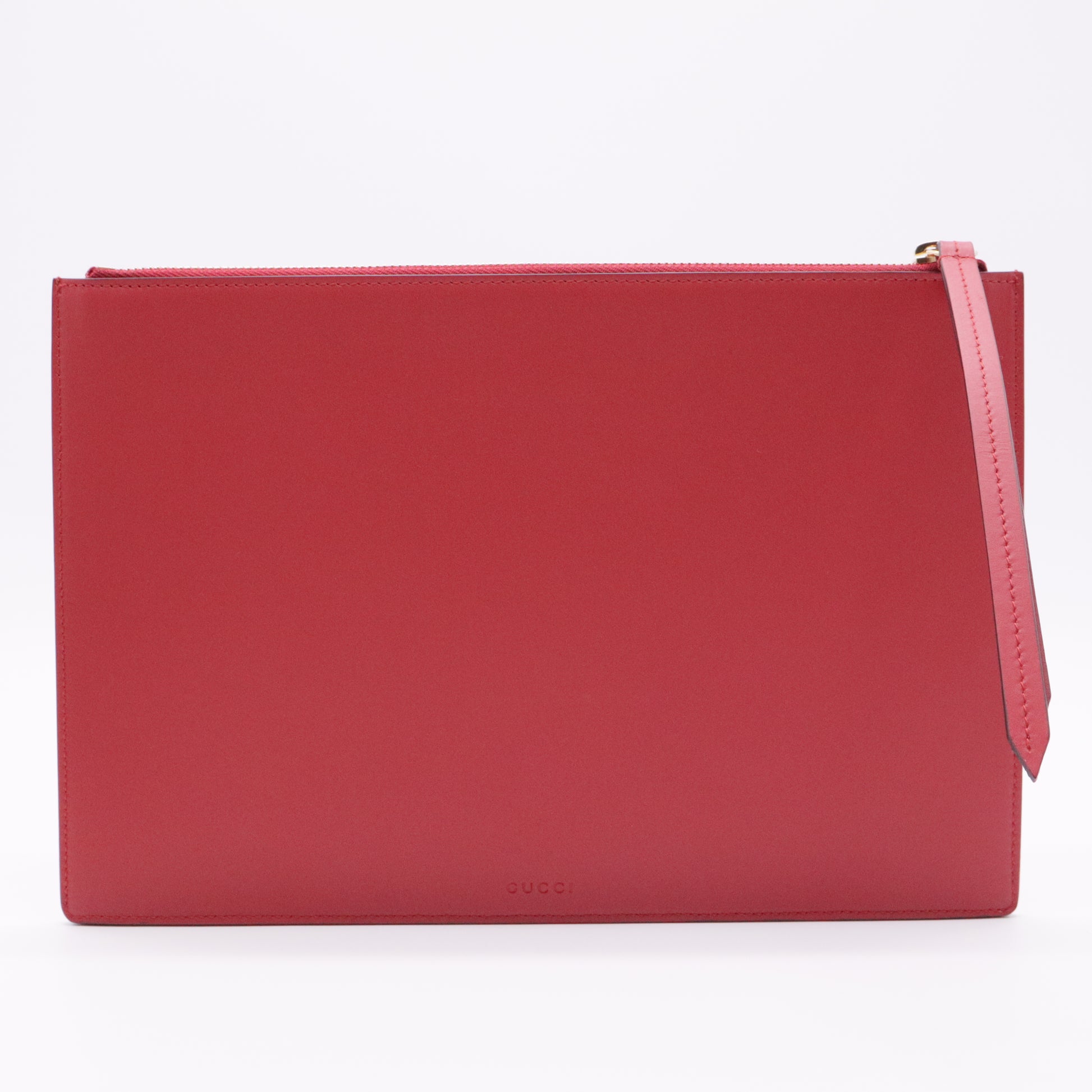 GG Supreme Monogram Bosco Patch Zip Pouch Beige Malva Hibiscus Red