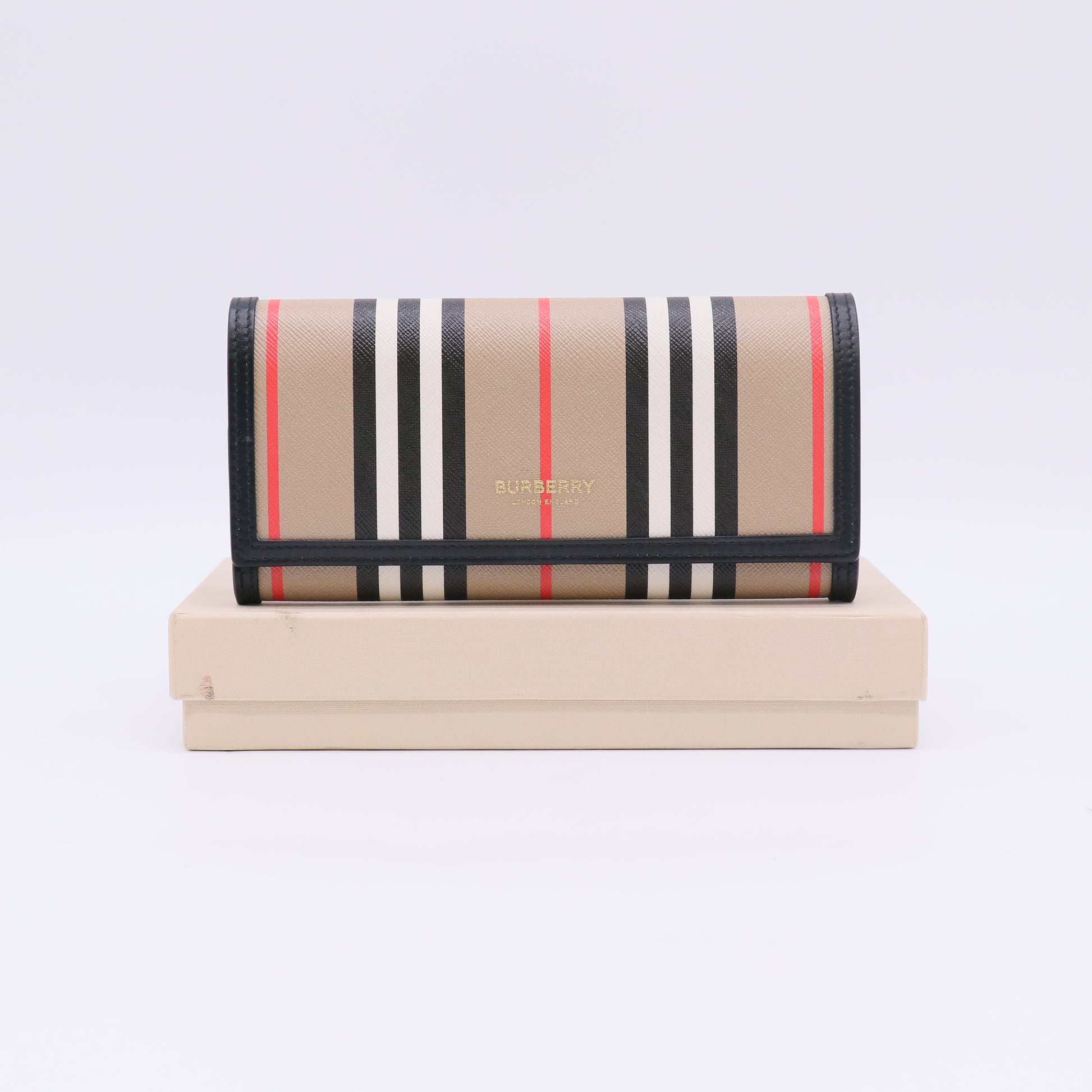 E-Canvas Icon Stripe Halton Continental Wallet Archive Beige W22807