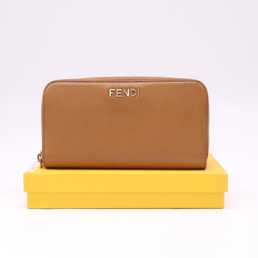 Fendi Saffiano Metal Logo Zip Around Wallet W22134